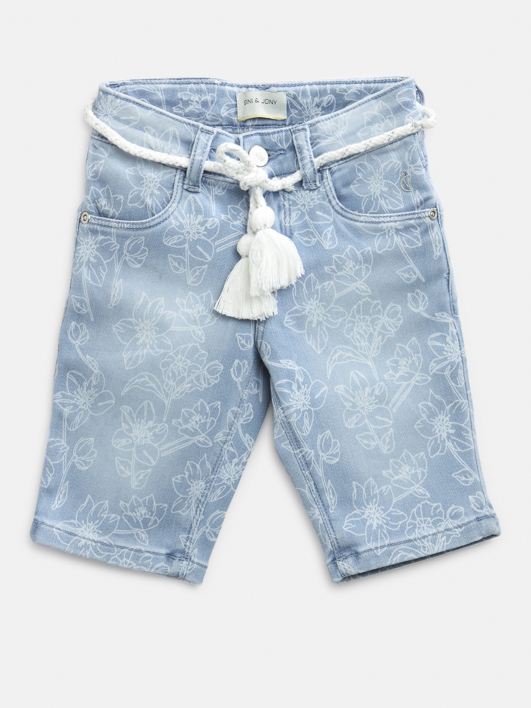 

Gini and Jony Girls Blue Washed & Printed Regular Fit Denim Shorts