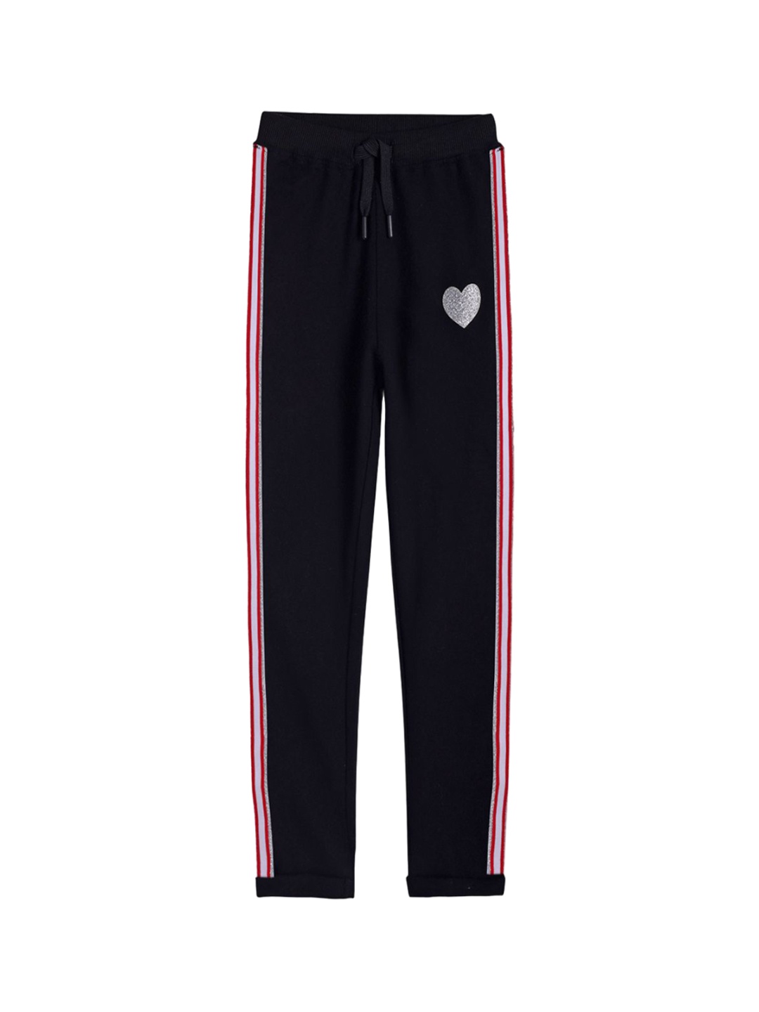 

Anthrilo Girls Striped Mid-Rise Joggers, Black