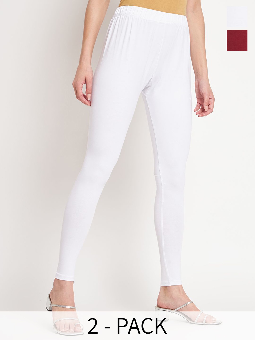 

SELETA Pack Of 2 Assorted Ankle Length Leggings, White
