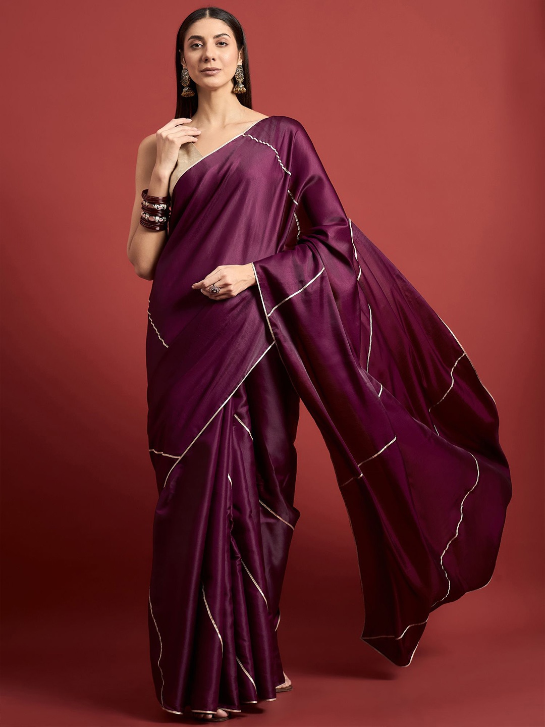 

all about you Embellished Gotta Patti Saree, Purple