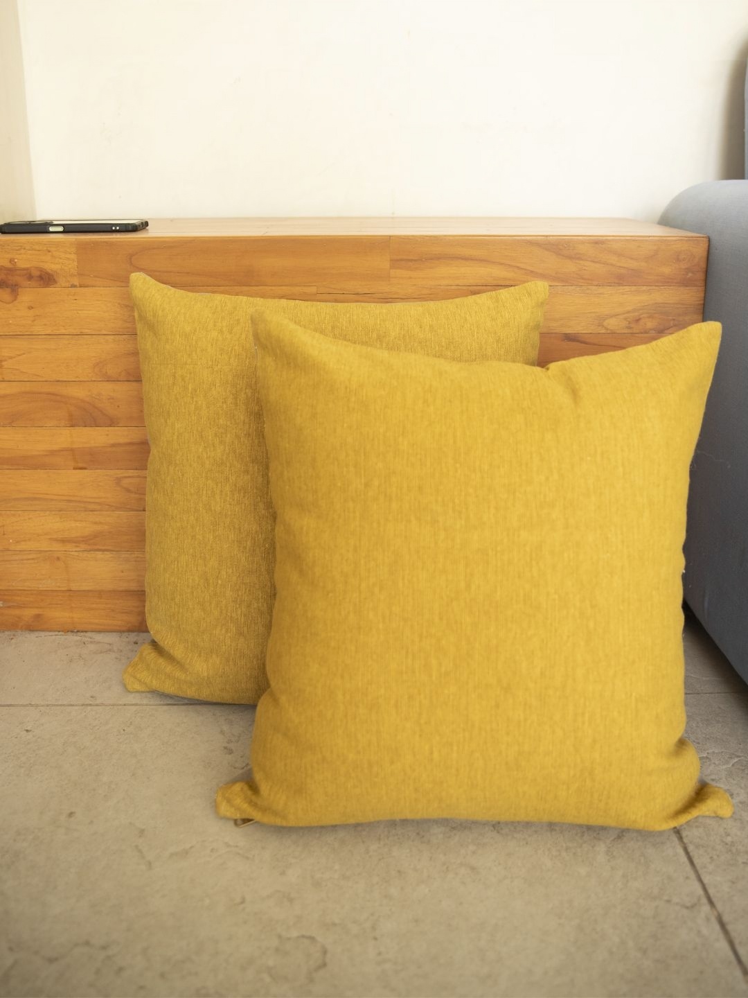 

Aura Mustard Yellow 2Pcs Cotton Square Cushion Covers