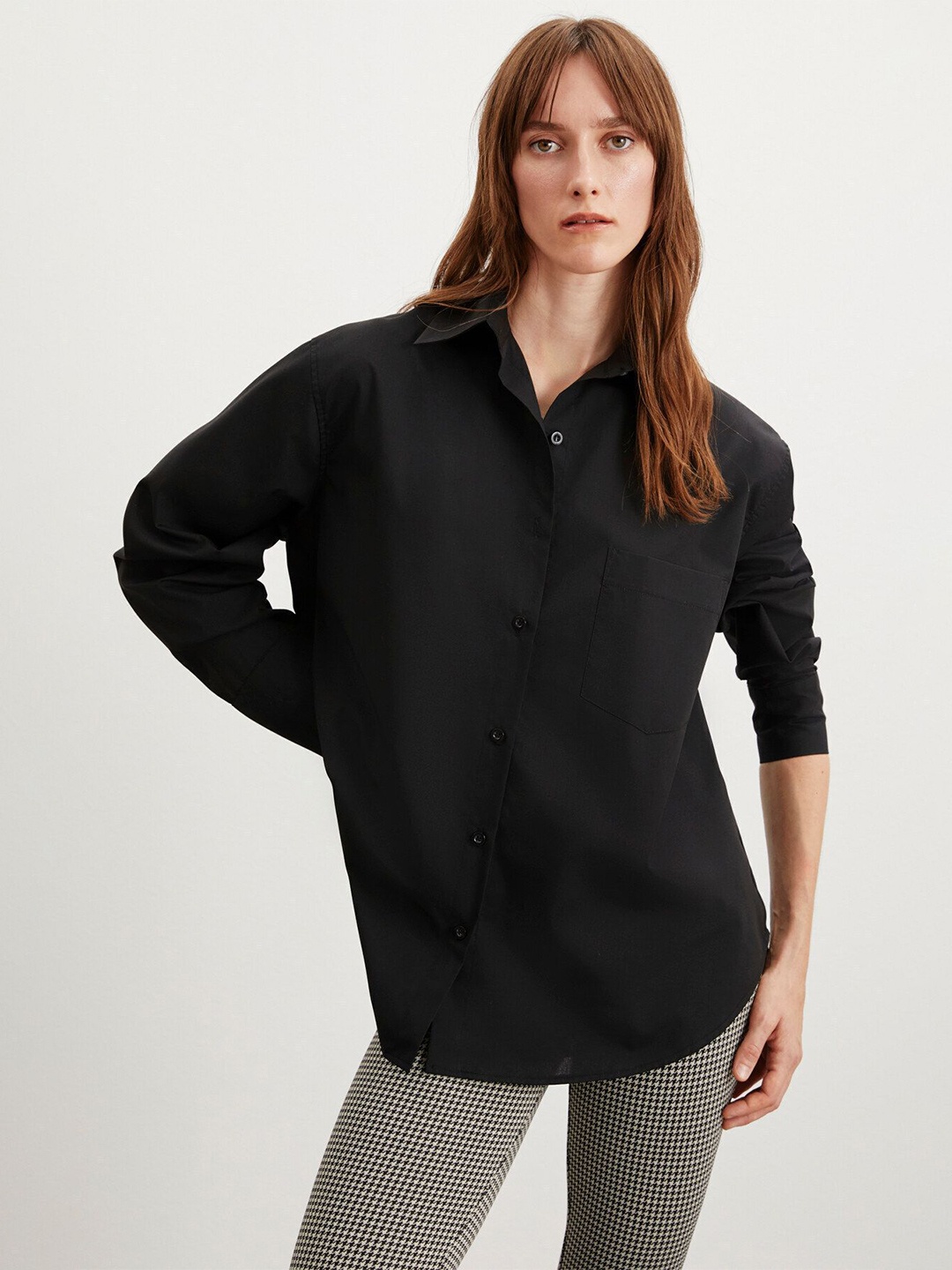 

GRIMELANGE Spread Collar Cotton Casual Shirt, Black