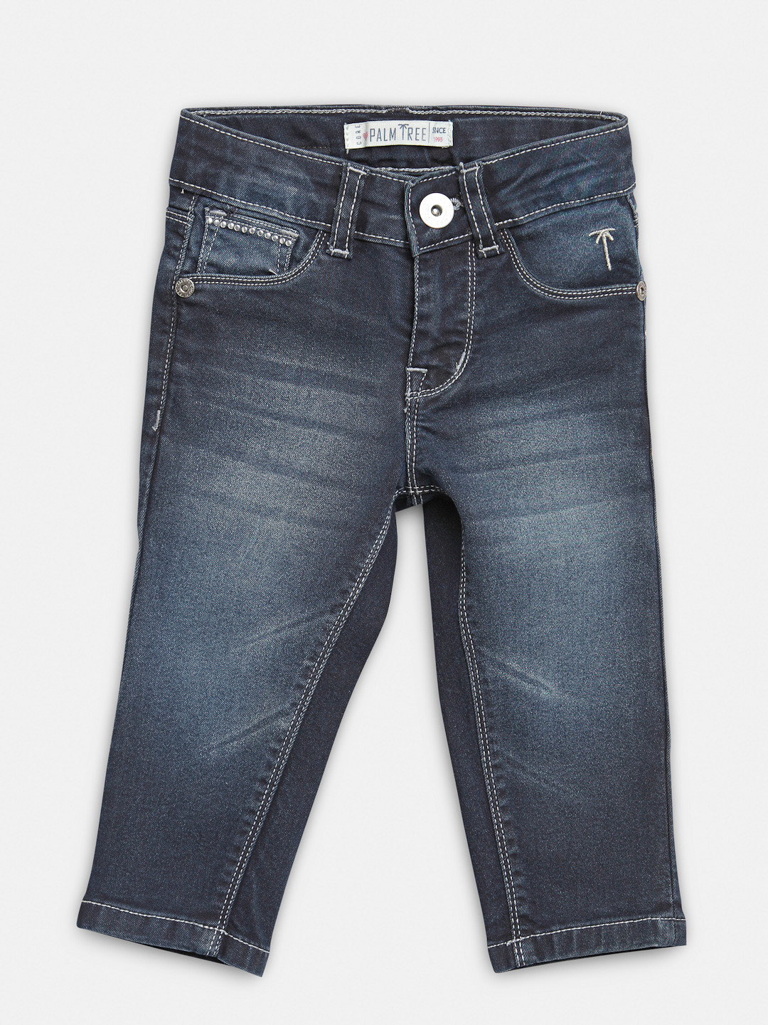 

Palm Tree Girls Navy Blue Solid Regular Fit Capris