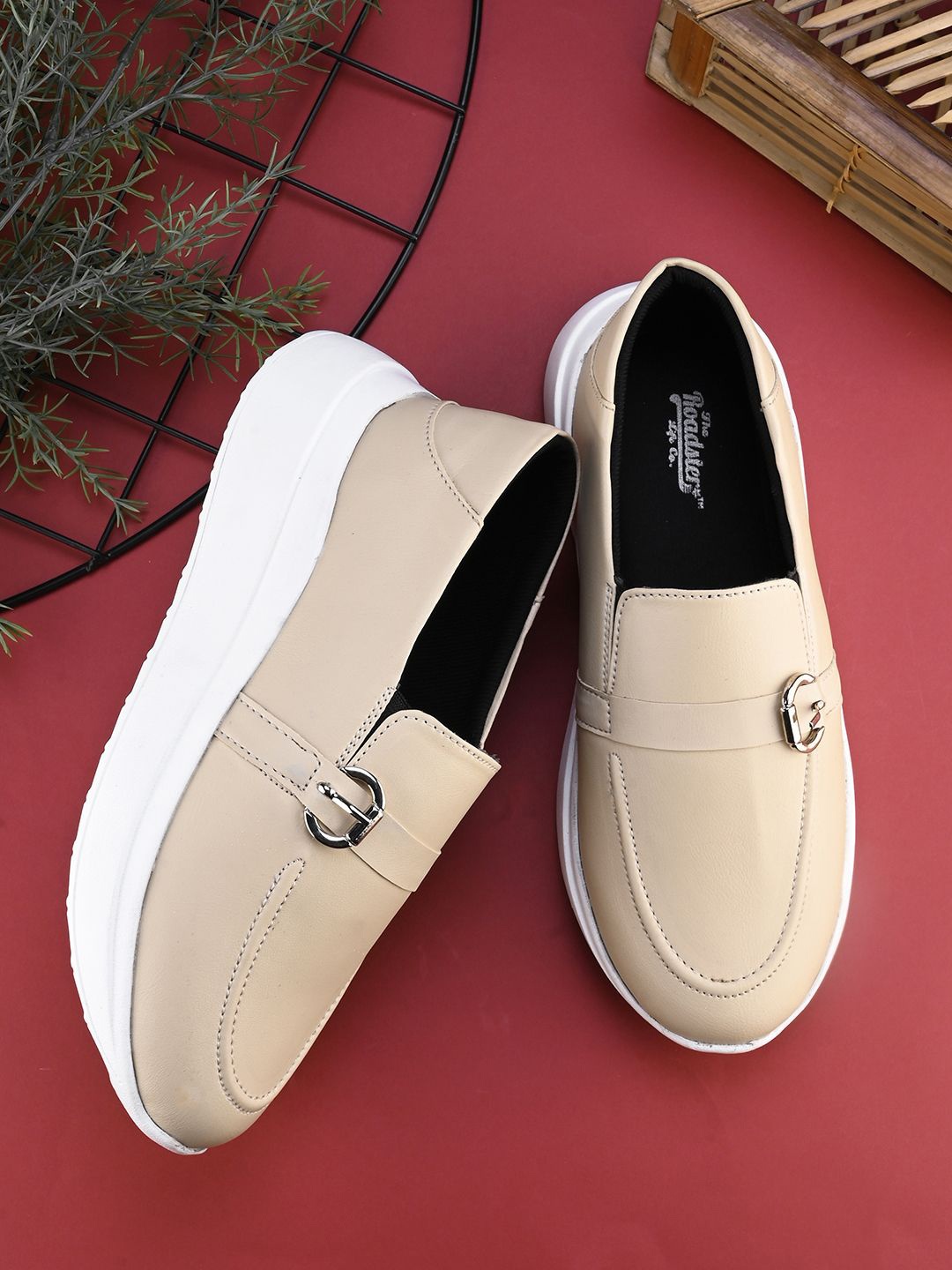 

The Roadster Lifestyle Co. Women Beige Round Toe Slip-On Sneakers