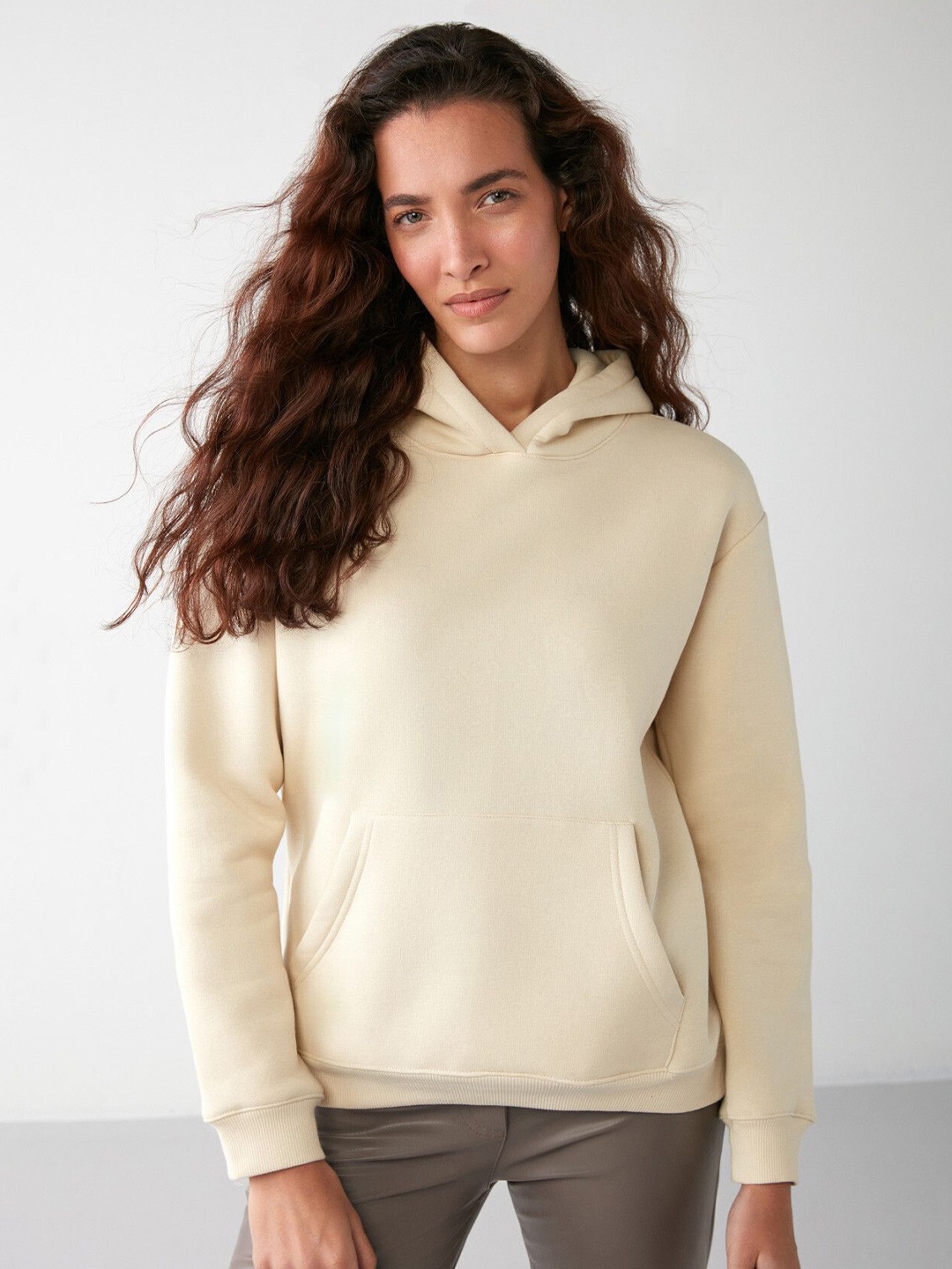 

GRIMELANGE Hooded Long Sleeves Pullover Sweatshirt, Beige