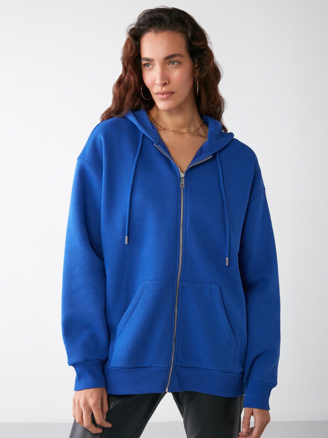 

GRIMELANGE Cotton Hooded Front Open Sweatshirt, Blue