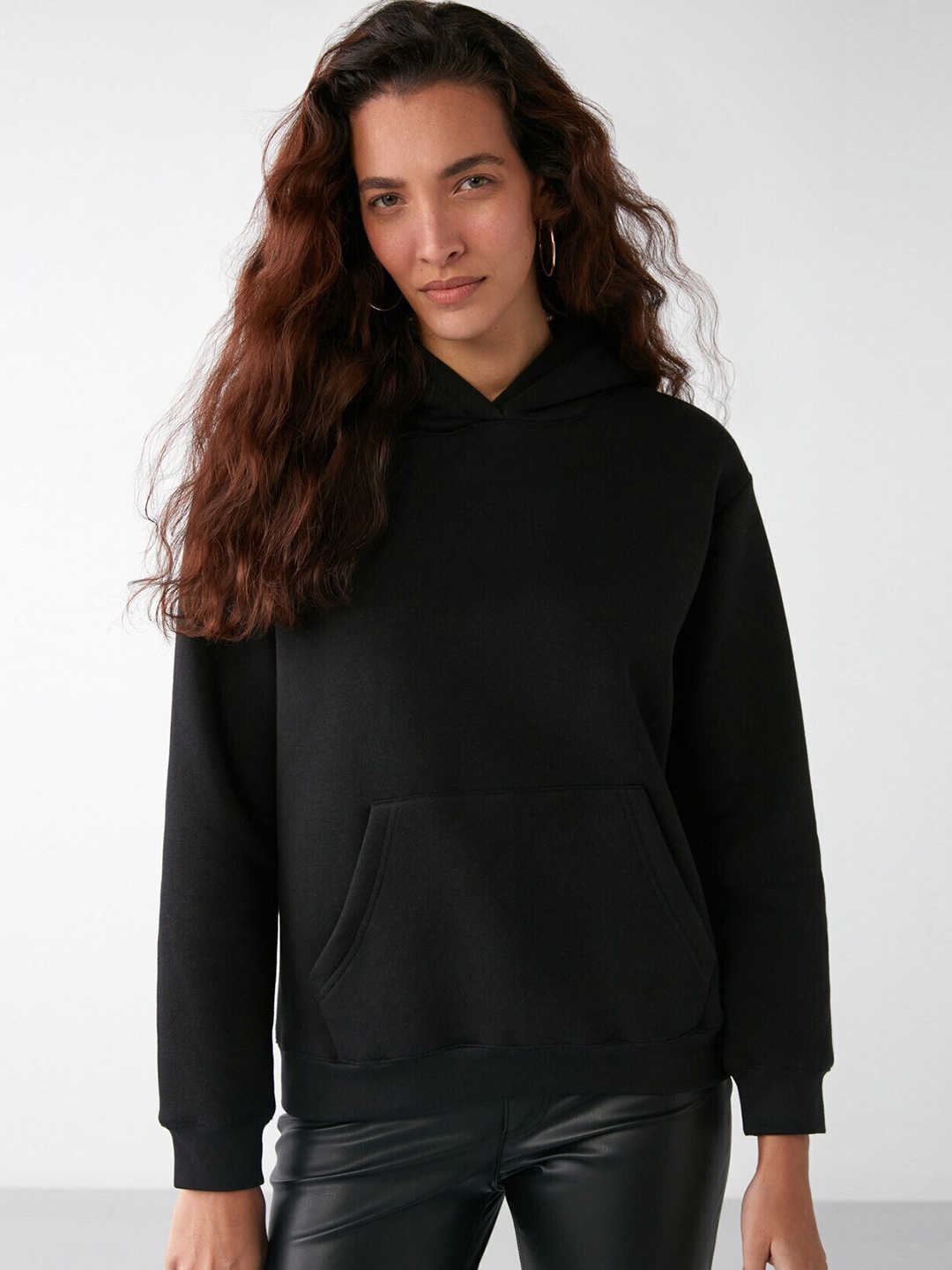 

GRIMELANGE Women Long Sleeves Cotton Hooded Pullover, Black