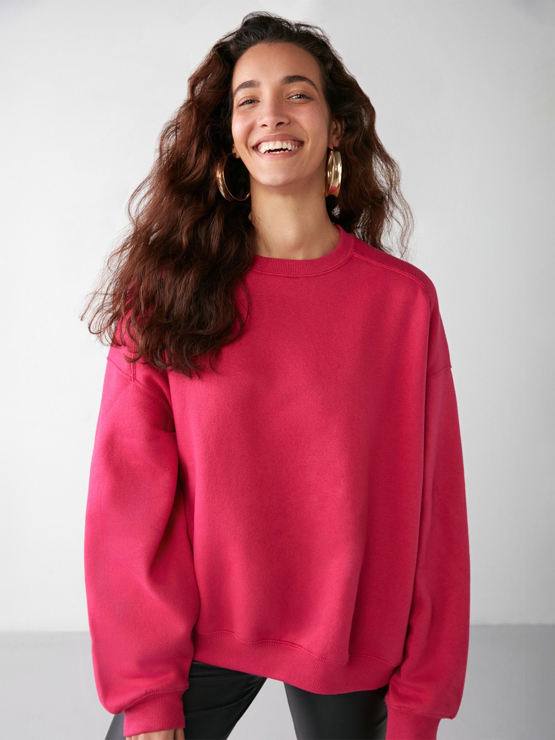 

GRIMELANGE Women Round Neck Long Sleeves Cotton Pullover, Pink