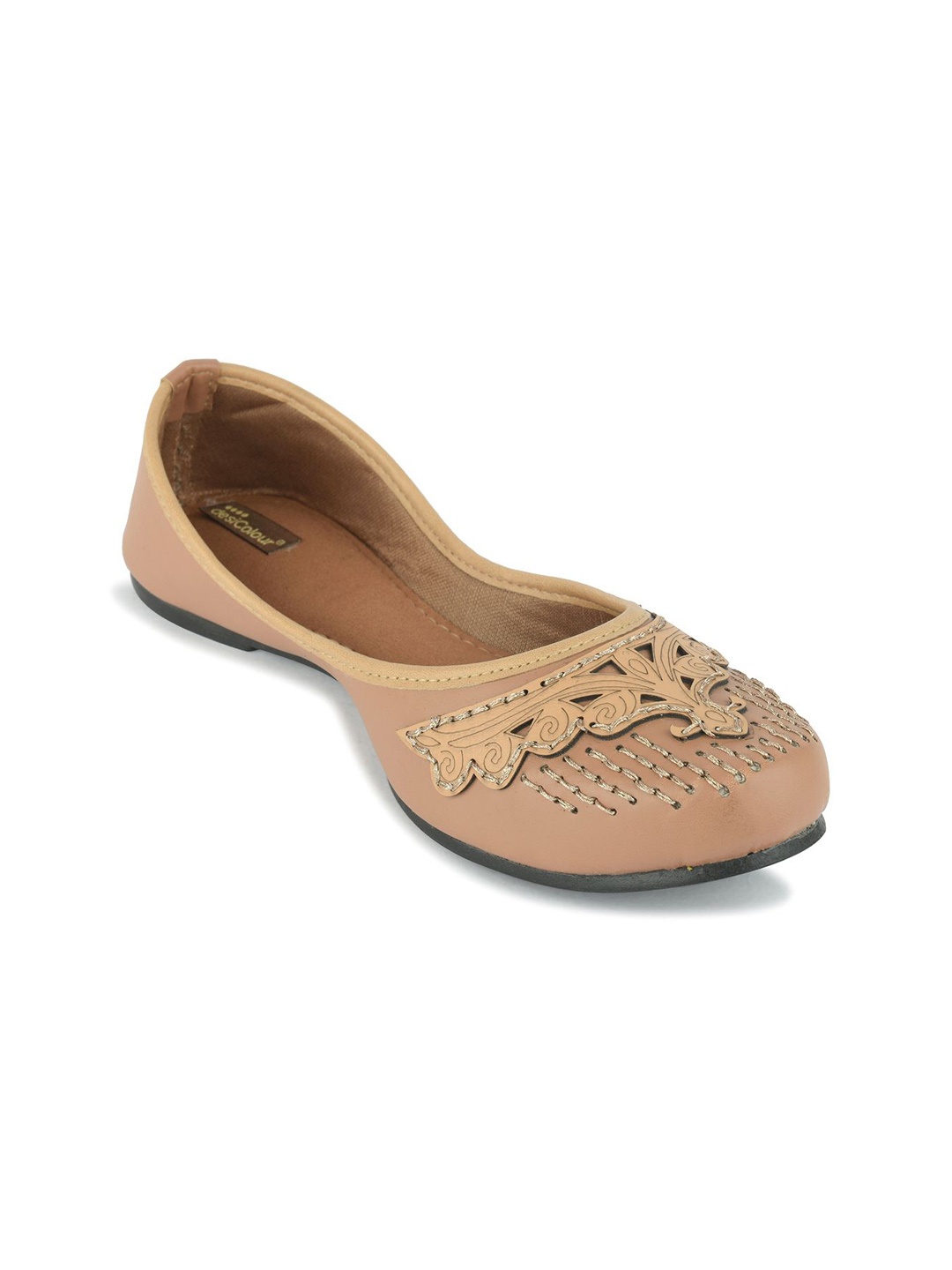 

DESI COLOUR Embellished Round Toe Mojaris, Brown