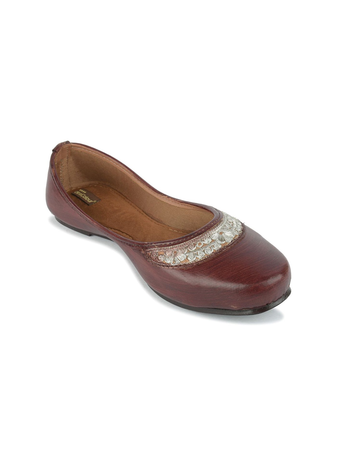 

DESI COLOUR Embellished Round Toe Mojaris, Brown