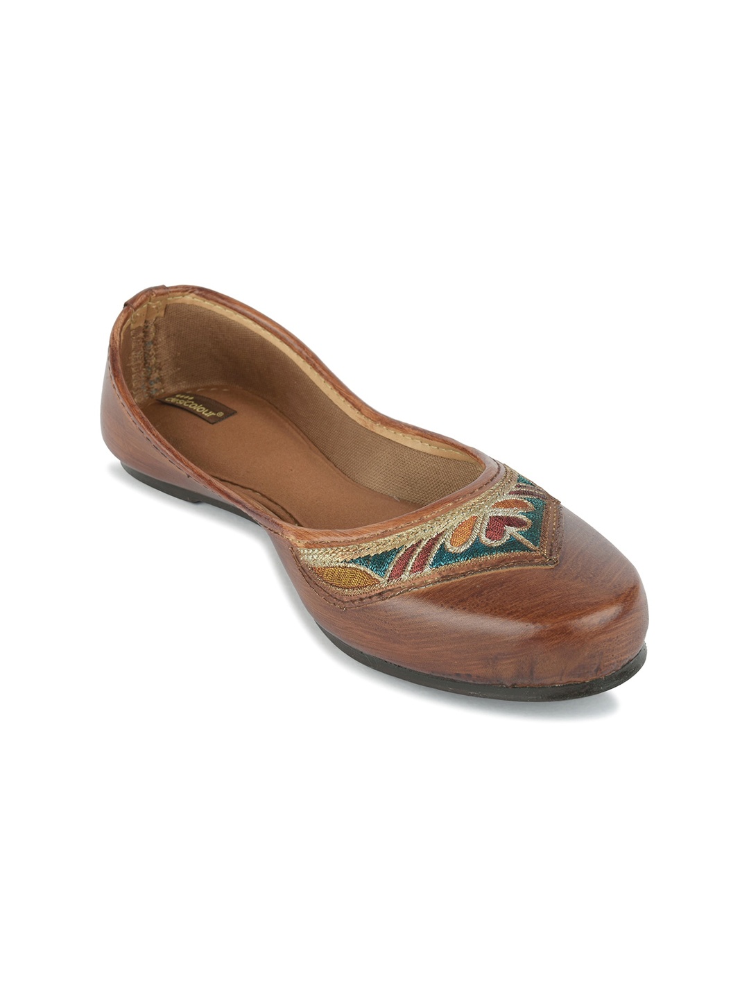 

DESI COLOUR Embellished Round Toe Mojaris, Brown