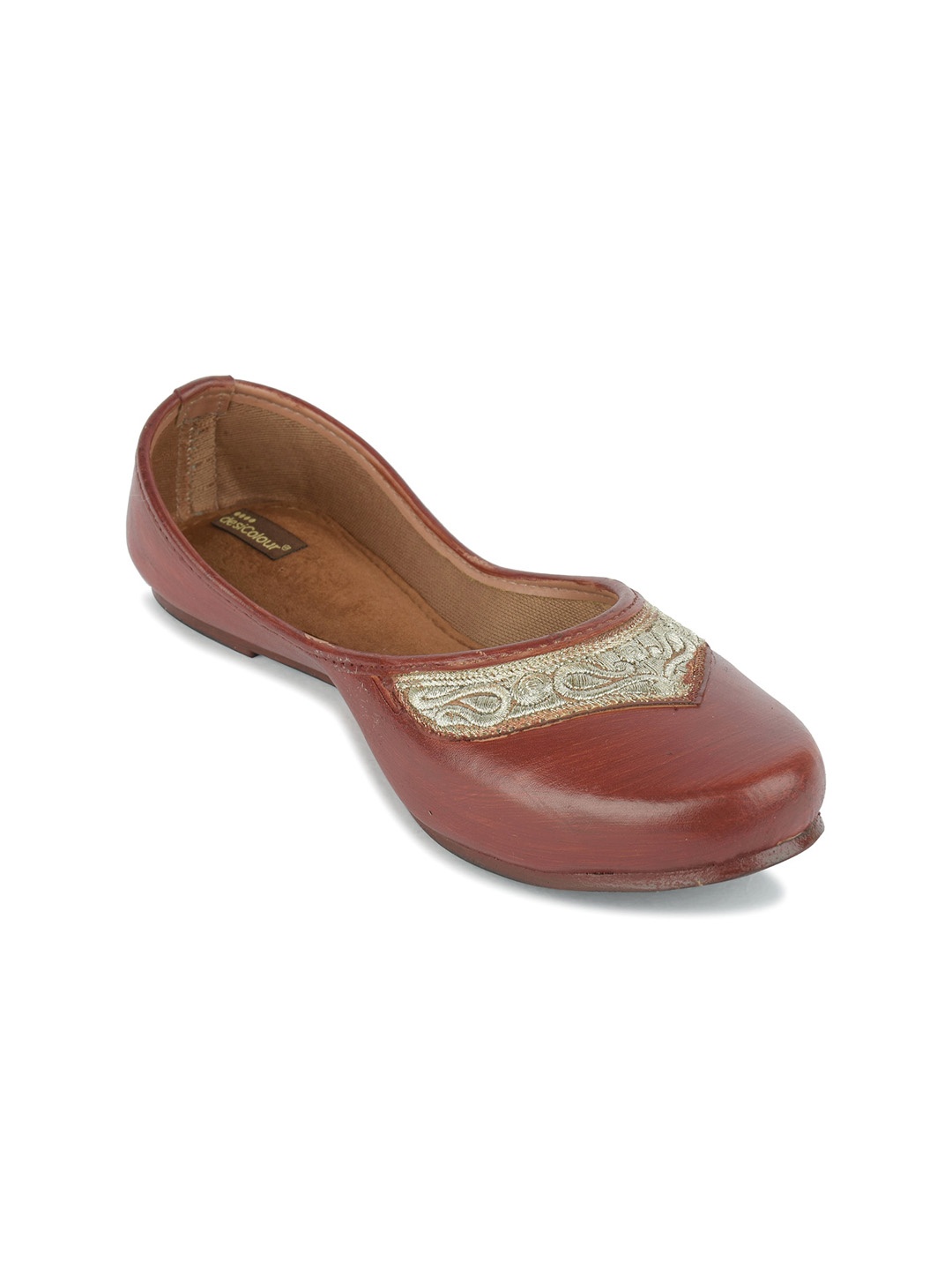 

DESI COLOUR Embellished Round Toe Mojaris, Brown