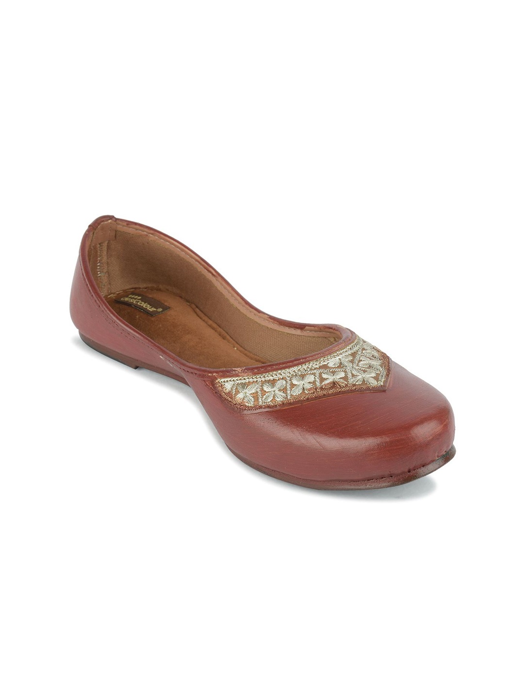 

DESI COLOUR Embellished Round Toe Mojaris, Brown