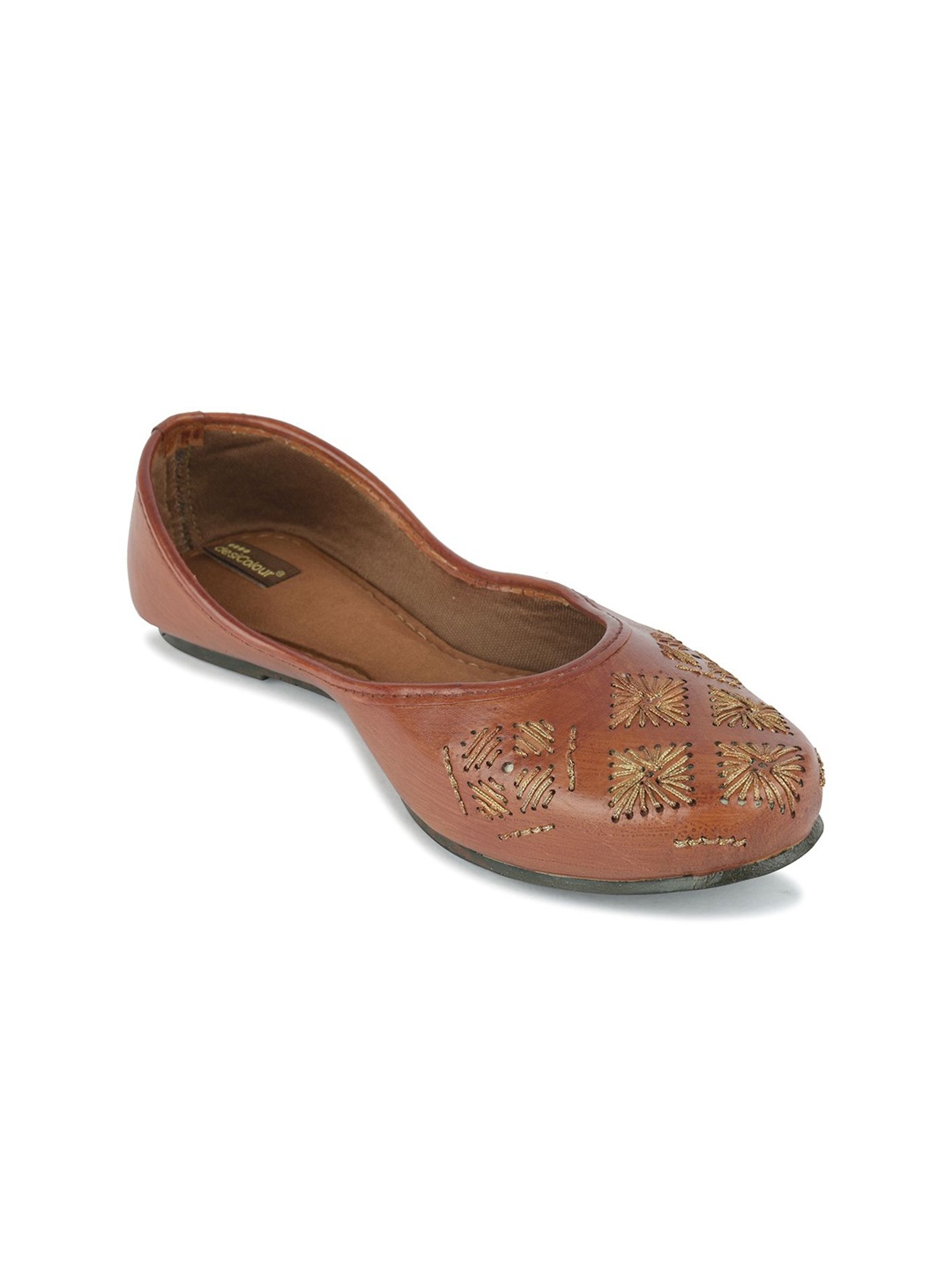

DESI COLOUR Embellished Round Toe Mojaris, Brown