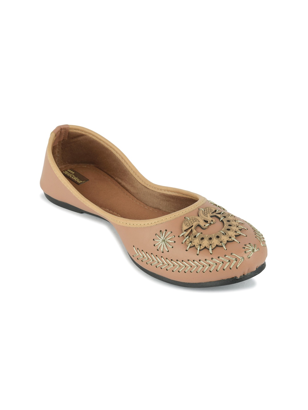

DESI COLOUR Embellished Round Toe Mojaris, Brown