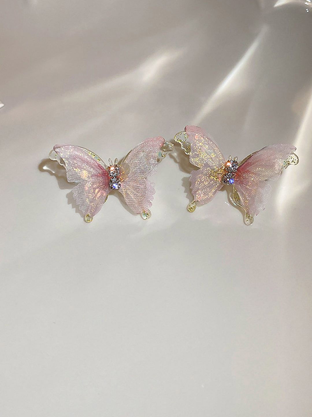 

VAGHBHATT Stainless Steel Stones Studded Butterfly Shaped Studs Earrings, Gold