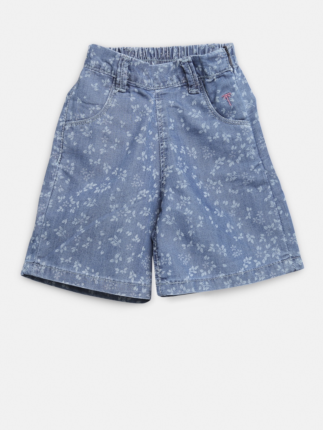 

Palm Tree Girls Blue Printed Regular Fit Denim Shorts