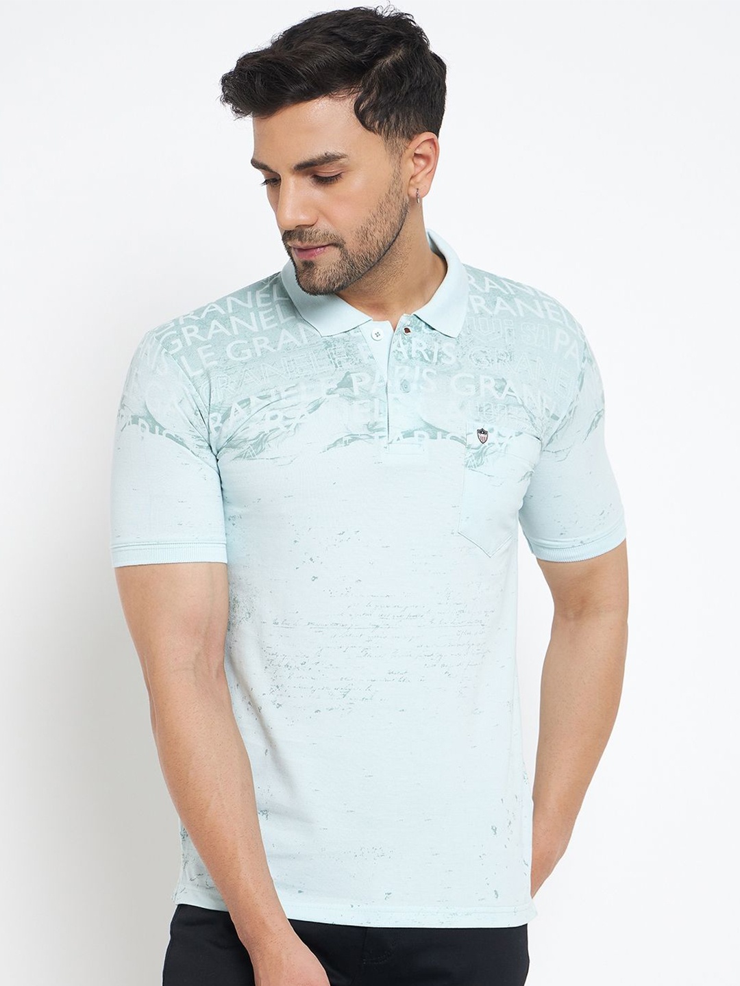 

Duke Abstract Printed Polo Collar Cotton T-shirt, Blue