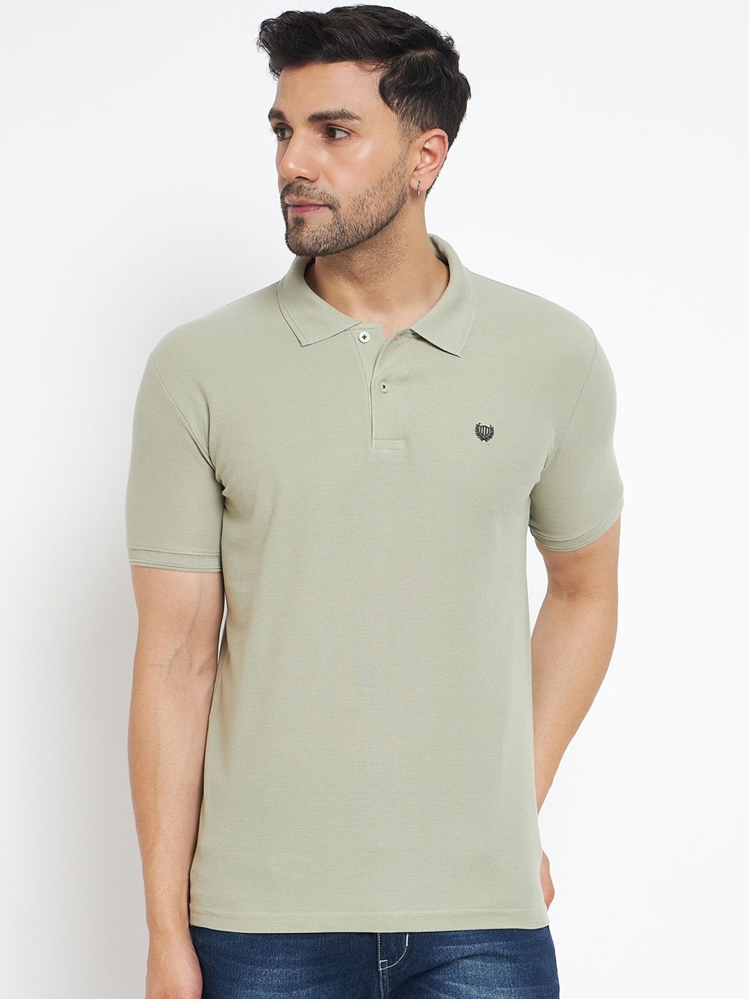 

Duke Men Polo Collar Cut Outs Slim Fit T-shirt, Green