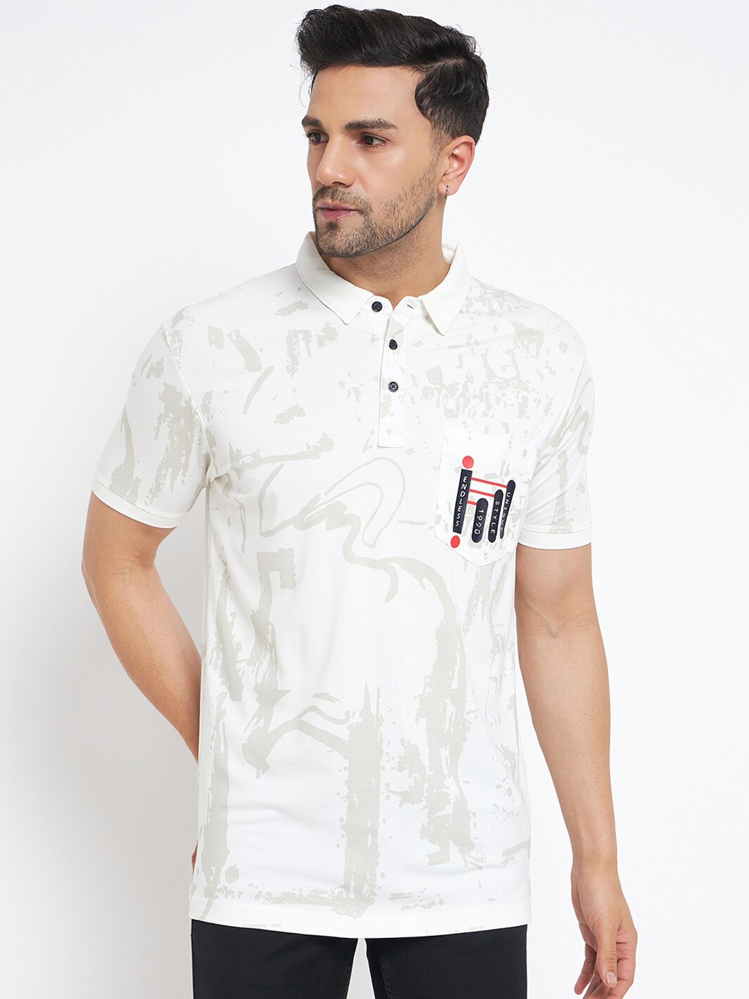 

Duke Printed Polo Collar Short Sleeves Cotton Slim Fit T-shirt, White