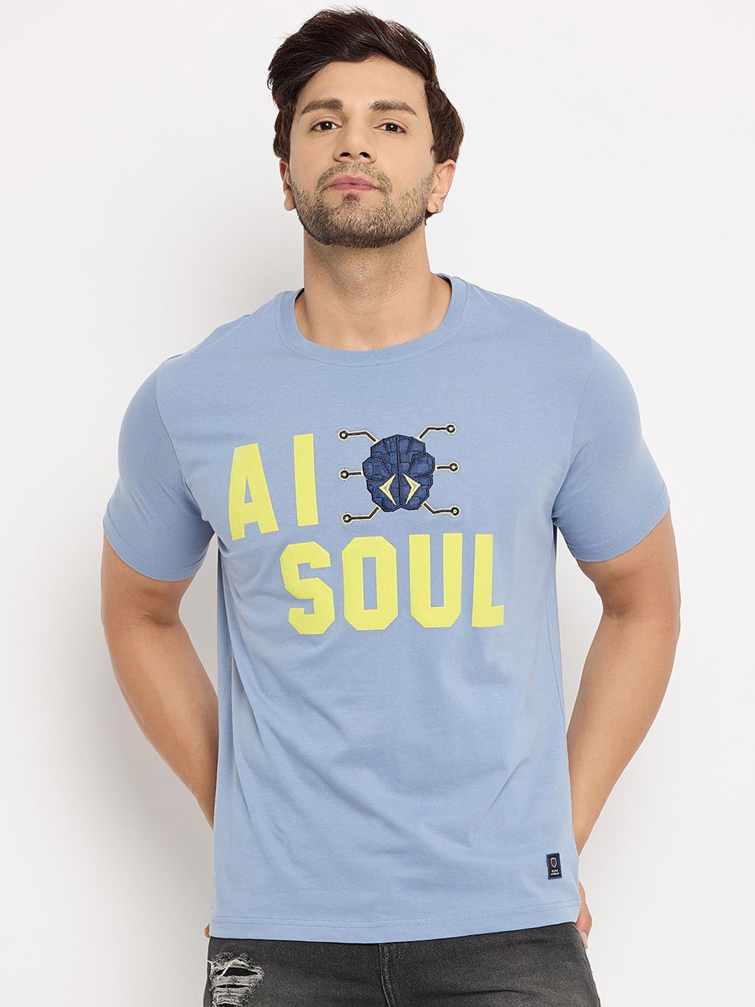 

Duke Typography Printed Round Neck Short Sleeves Cotton Slim Fit T-shirt, Blue