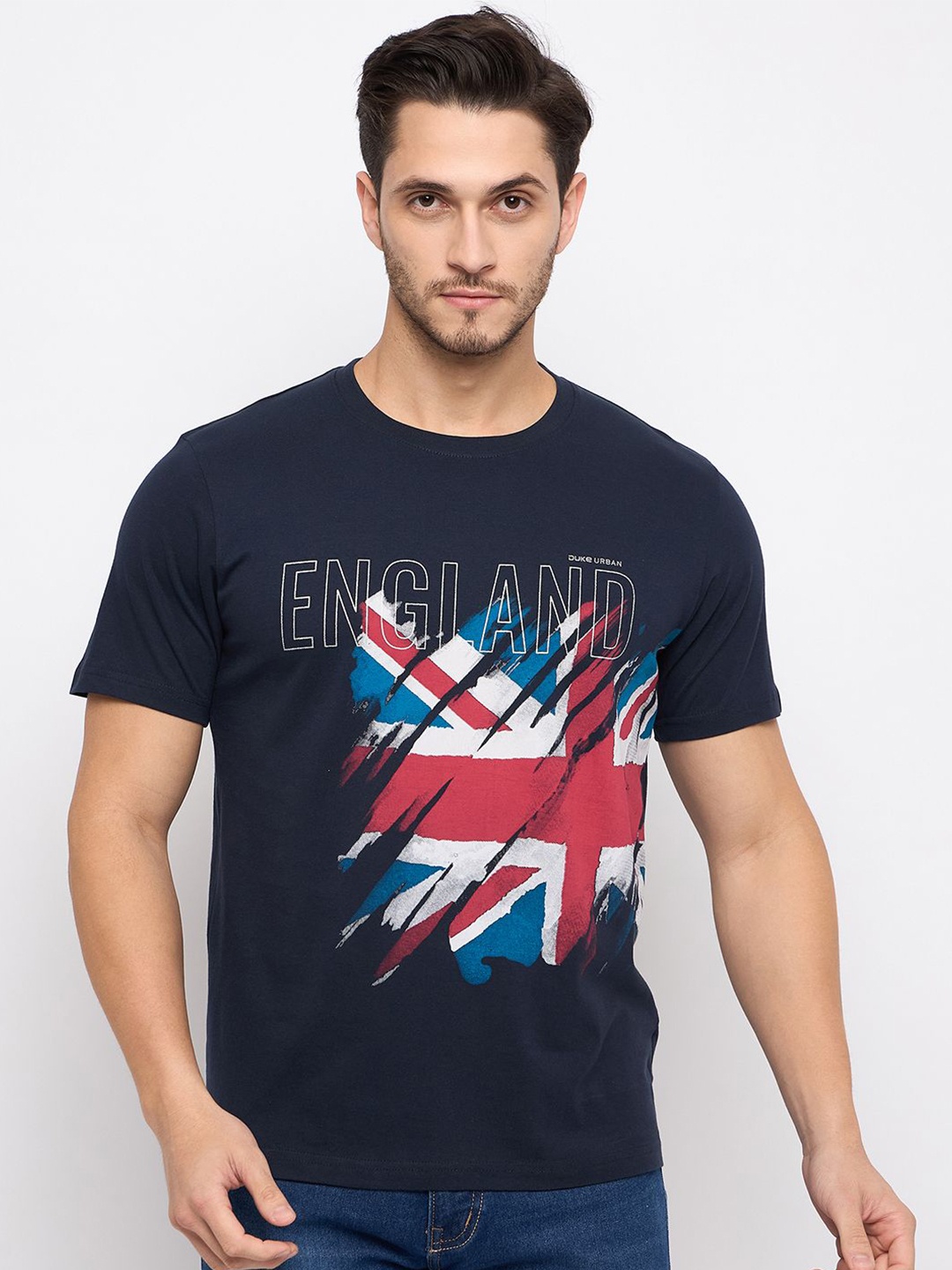 

Duke Graphic Printed Round Neck Short Sleeves Cotton Slim Fit T-shirt, Blue