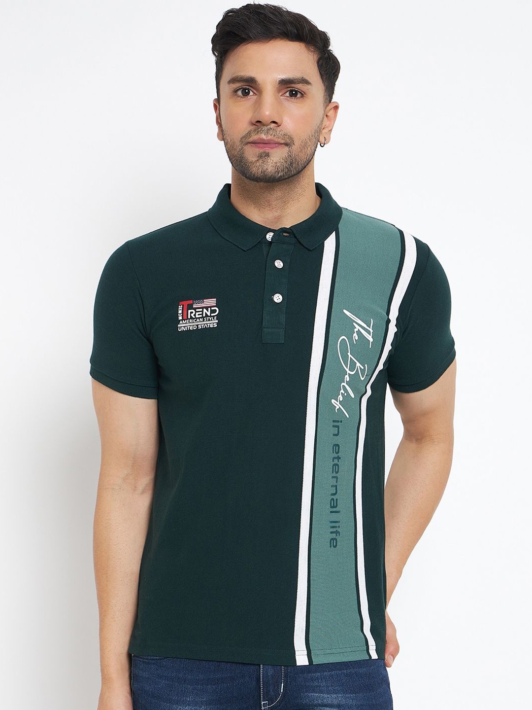 

Duke Striped Polo Collar Short Sleeves Cotton Slim Fit T-shirt, Green