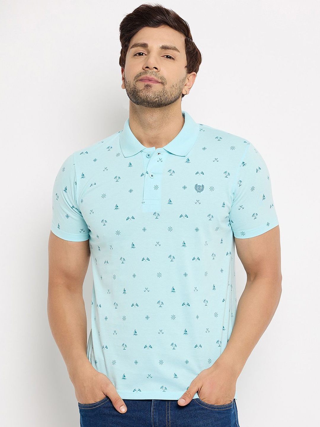 

Duke Conversational Printed Polo Collar Cotton Slim Fit T-shirt, Blue