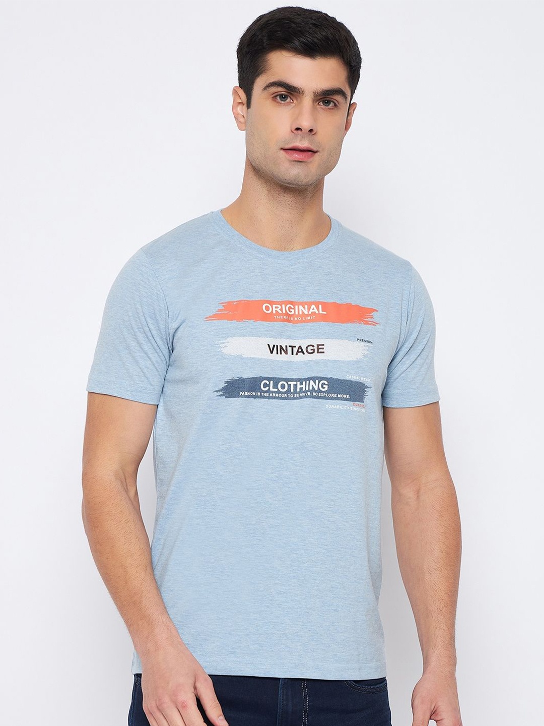 

Duke Typography Printed Round Neck Short Sleeves Cotton Slim Fit T-shirt, Blue