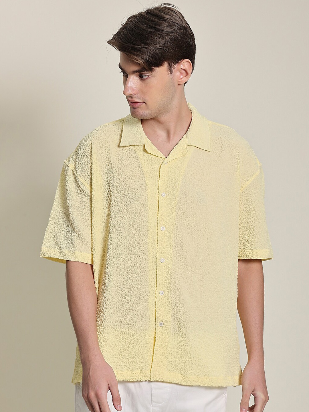 

Bene Kleed Textured Resort Collar Oversized Shirt, Yellow