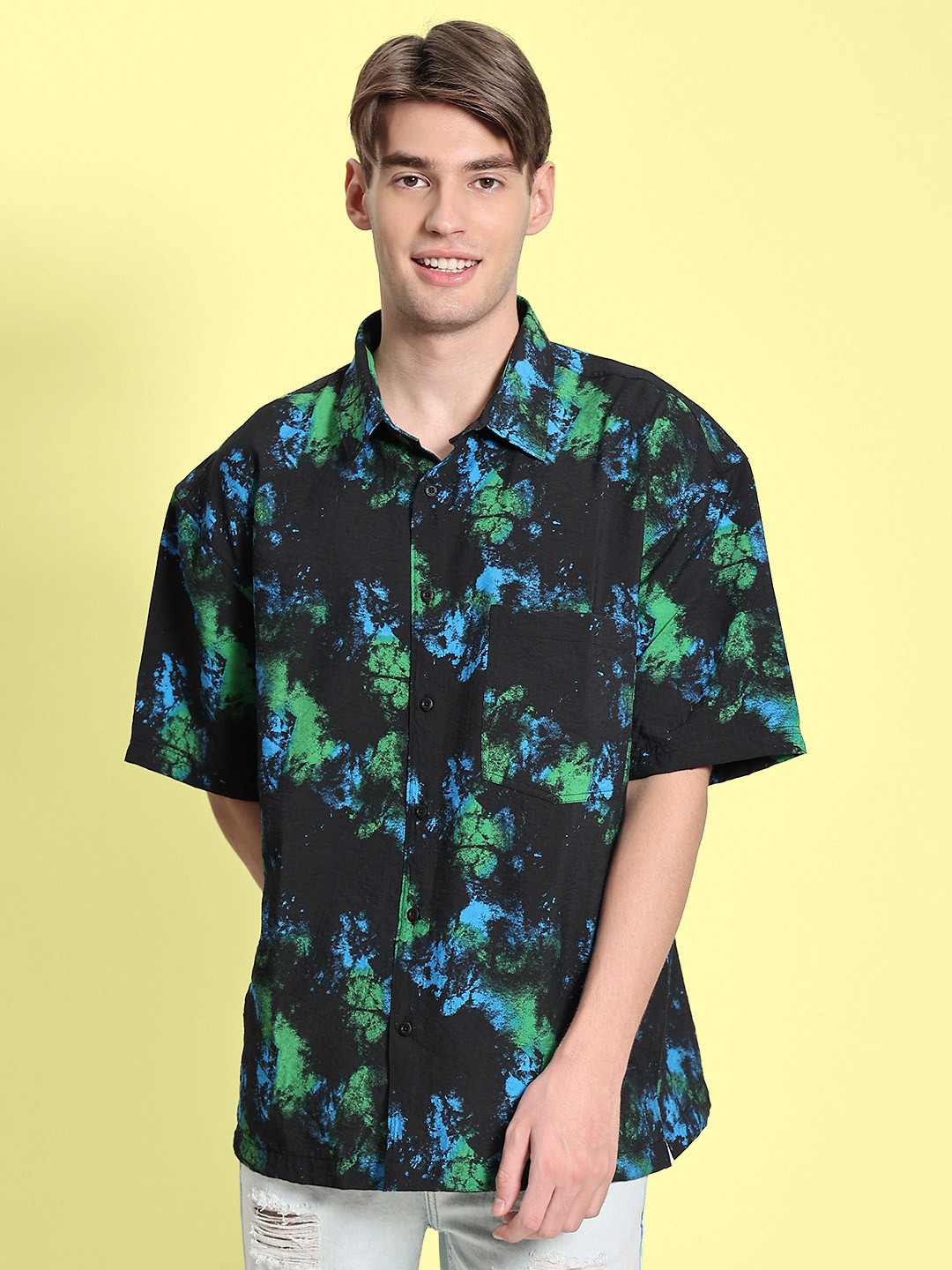 

Bene Kleed Abstract Printed Oversize Casual Shirt, Black
