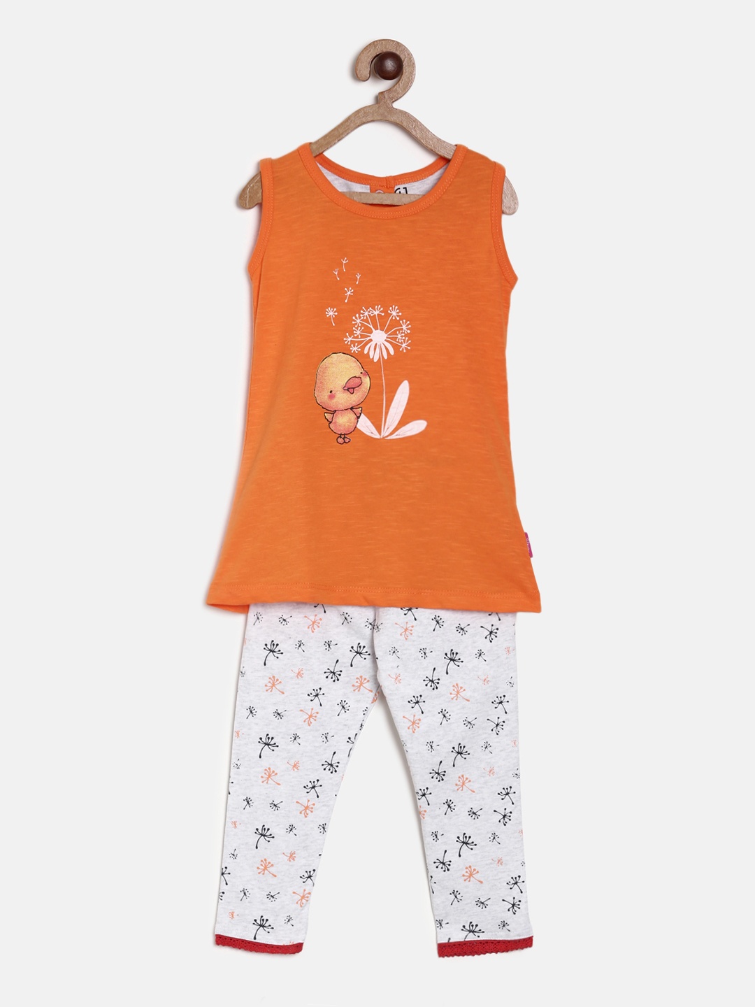 

Gini and Jony Girls Orange & Off-White Printed T-shirt with Pyjamas