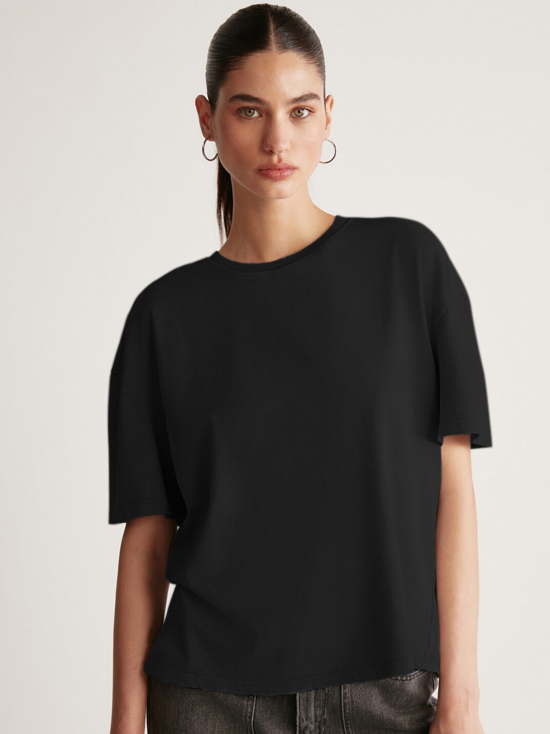 

GRIMELANGE Drop-Shoulder Sleeves T-shirt, Black