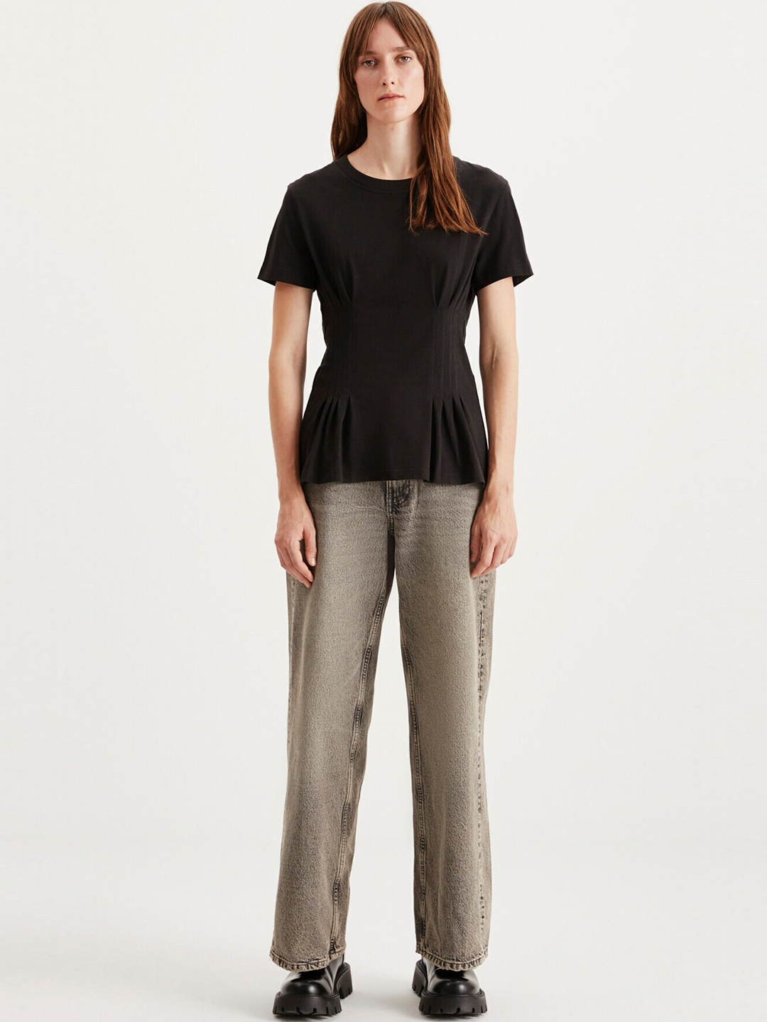 

GRIMELANGE Women Round Neck T-shirt, Black