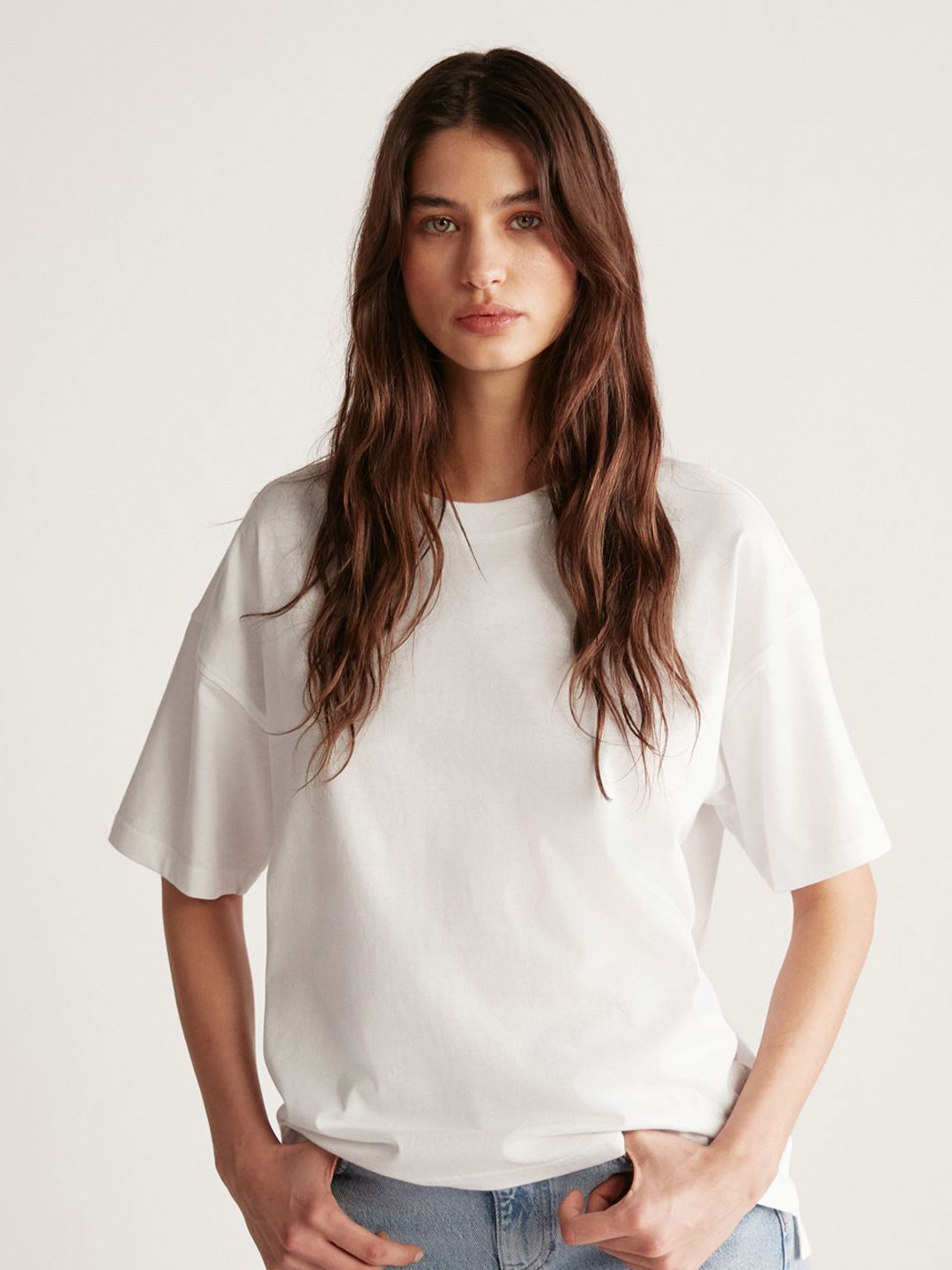 

GRIMELANGE Round Neck Coton T-shirt, White