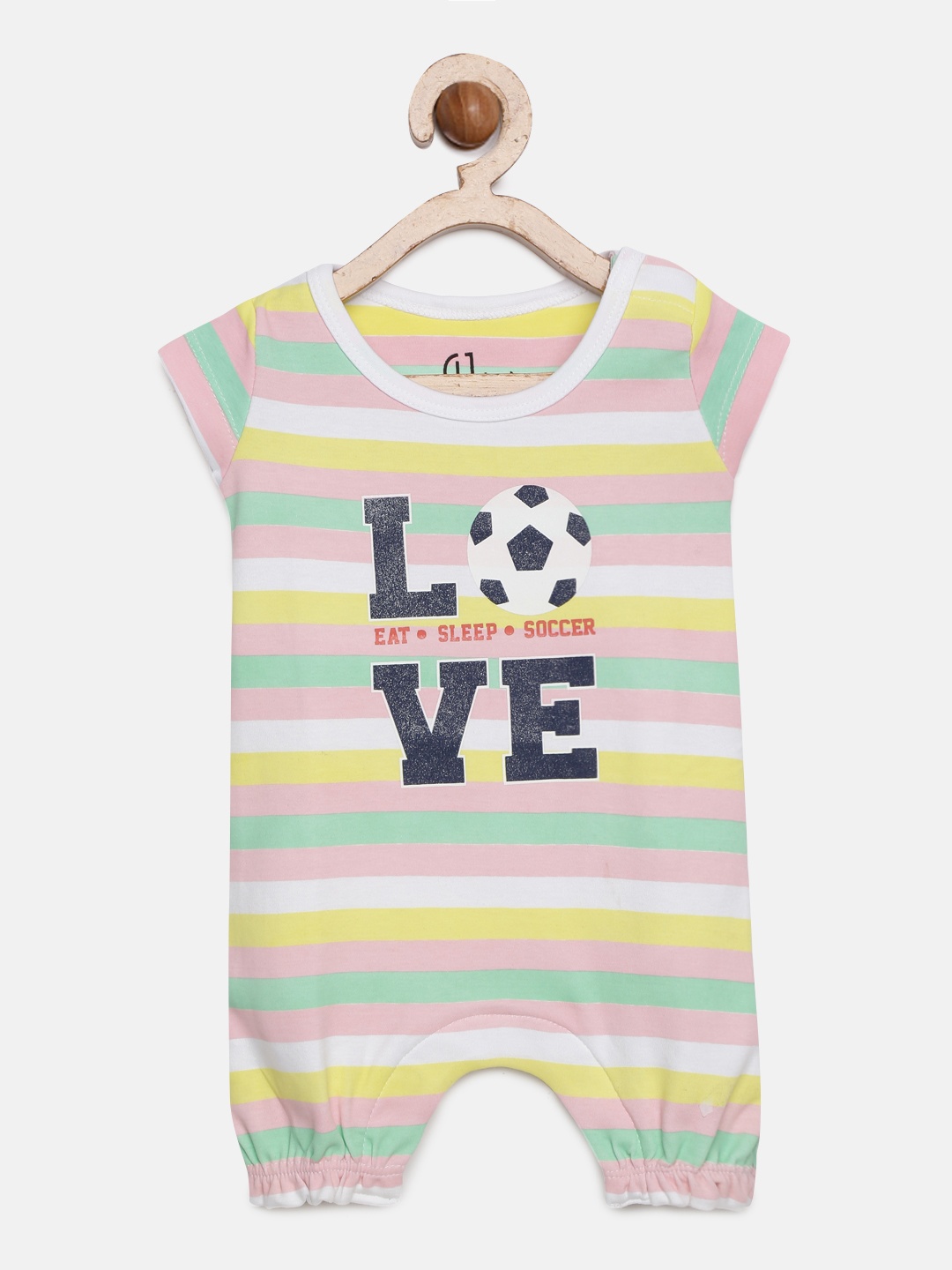 Gini and Jony Girls Multicolored Striped Romper, Multi