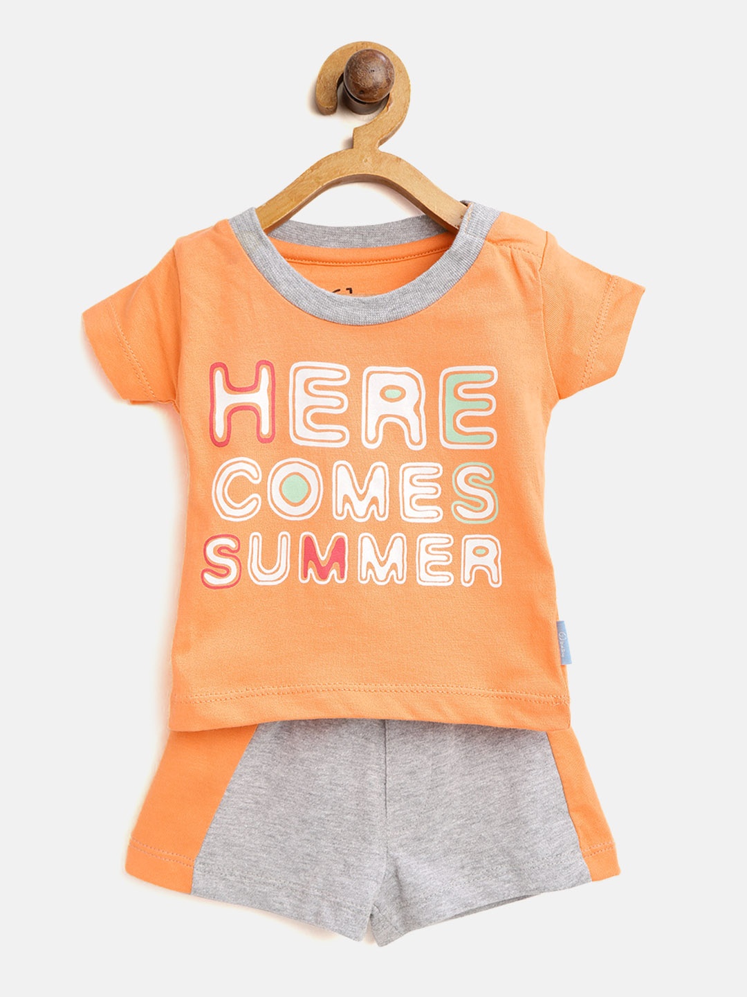 

Gini and Jony Boys Orange & Grey Melange Printed T-shirt with Shorts