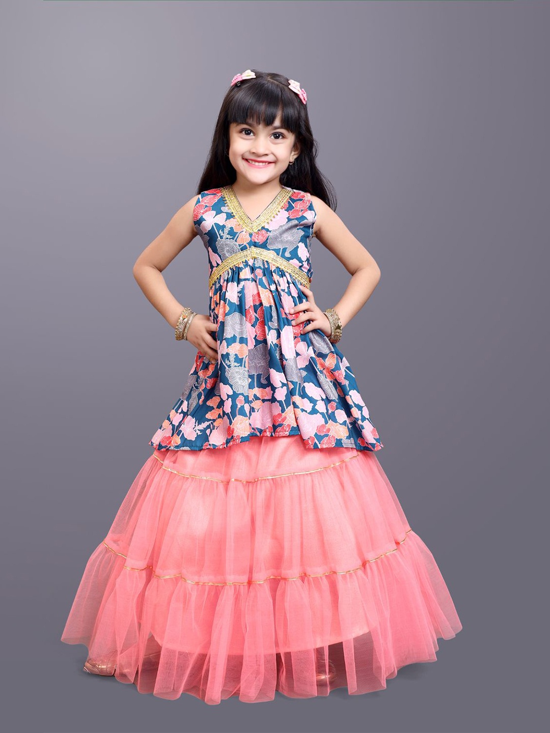 

BAESD Girls Printed Ready to Wear Lehenga Choli, Navy blue