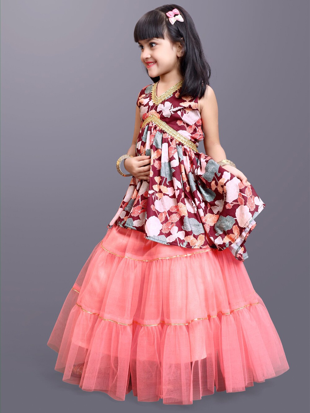 

BAESD Girls Printed Ready to Wear Lehenga Choli, Magenta