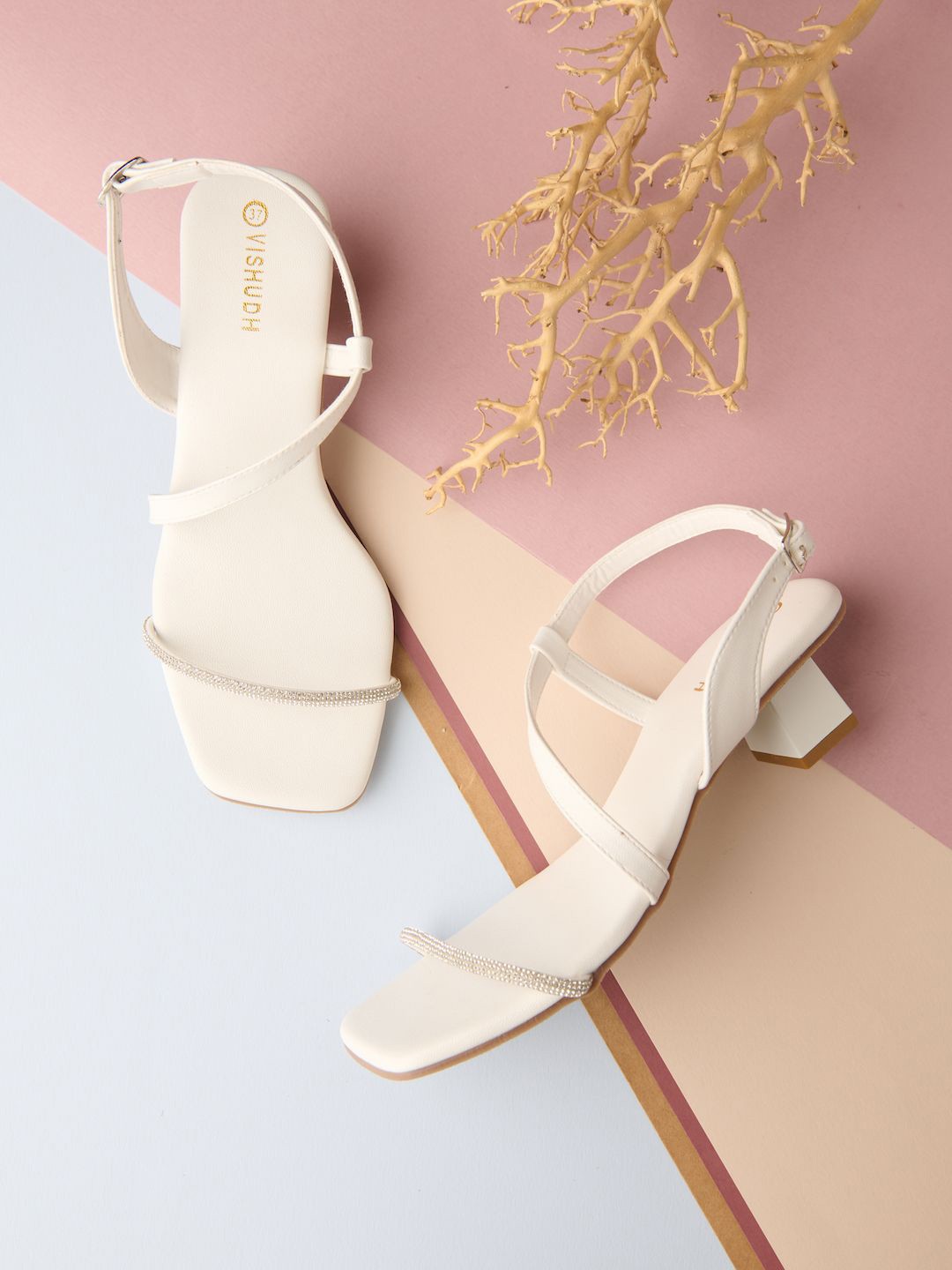 

Vishudh Square Toe Block Heels, White