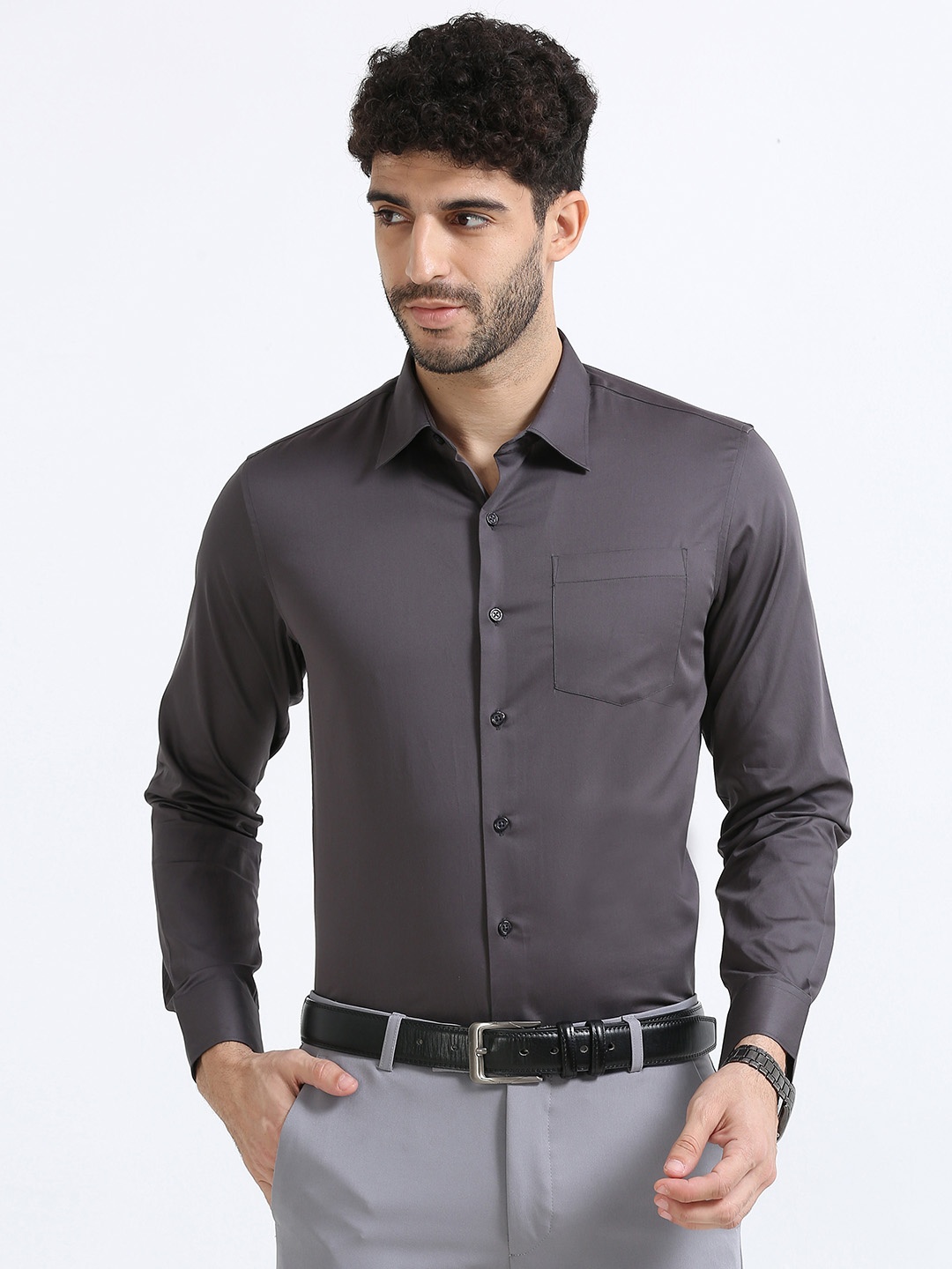 

THE FORMAL CLUB Spread Collar Long Sleeves Pure Giza Cotton Formal Shirt, Metallic