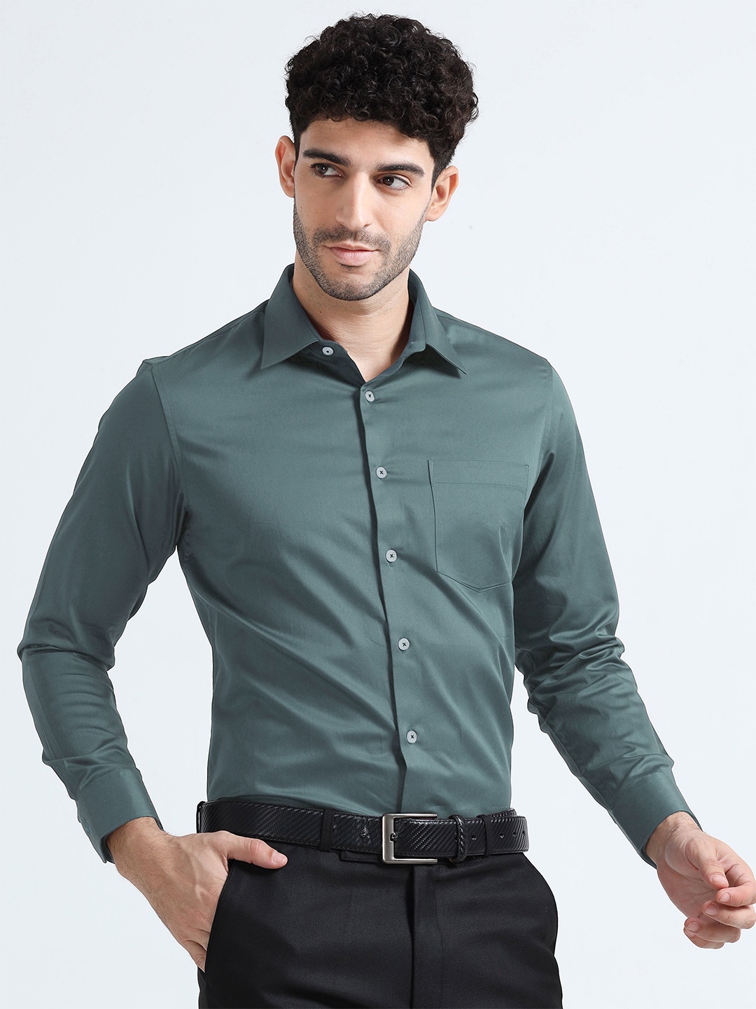 

THE FORMAL CLUB Spread Collar Long Sleeves Cotton Formal Shirt, Teal