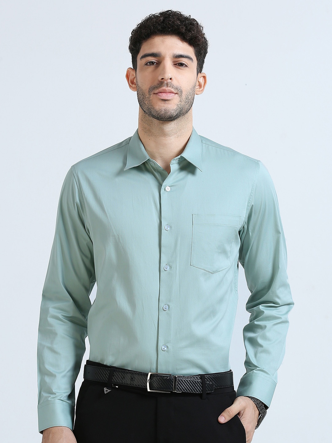 

THE FORMAL CLUB Spread Collar Long Sleeves Cotton Formal Shirt, Green