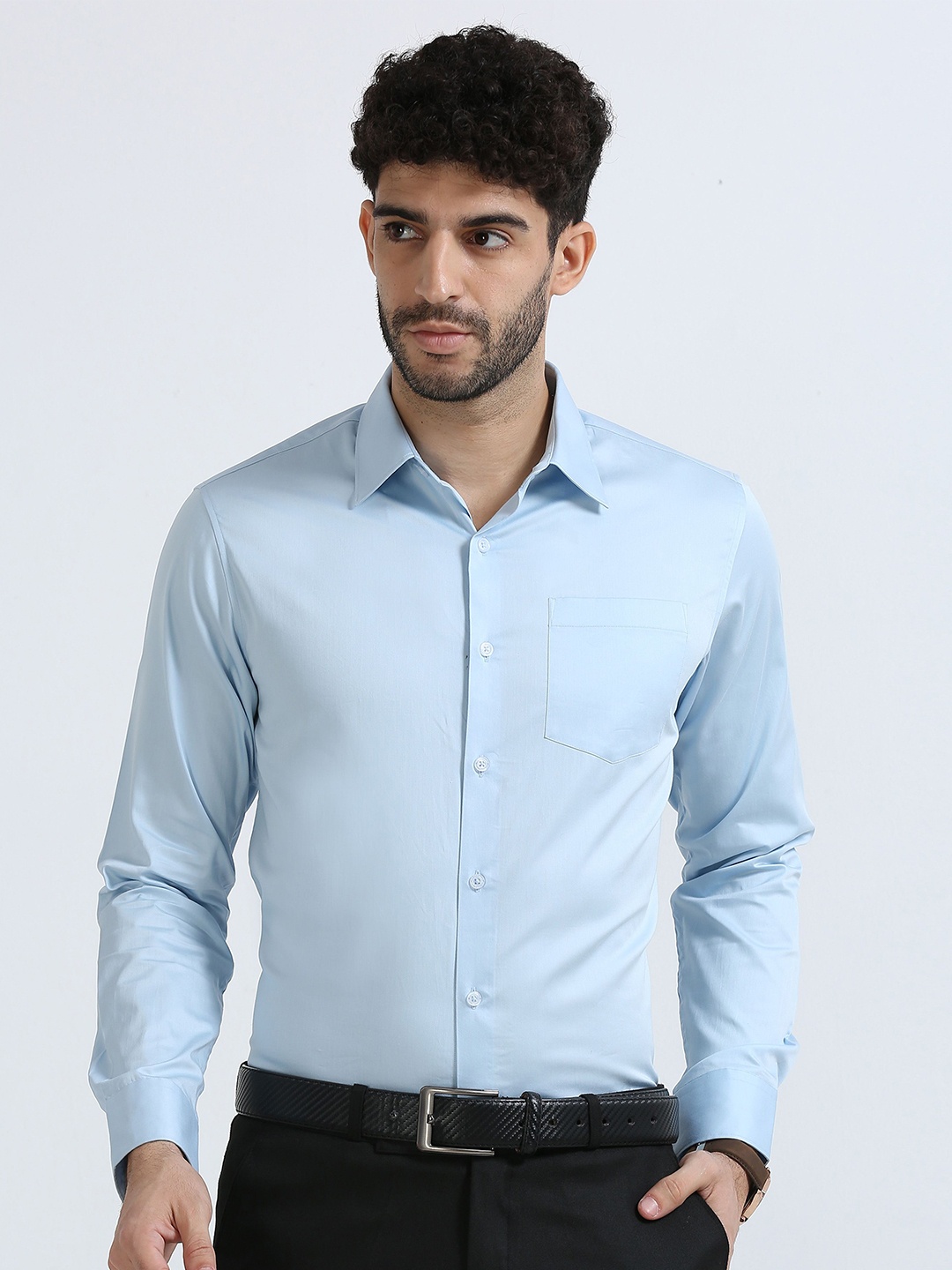 

THE FORMAL CLUB Spread Collar Long Sleeves Cotton Formal Shirt, Blue