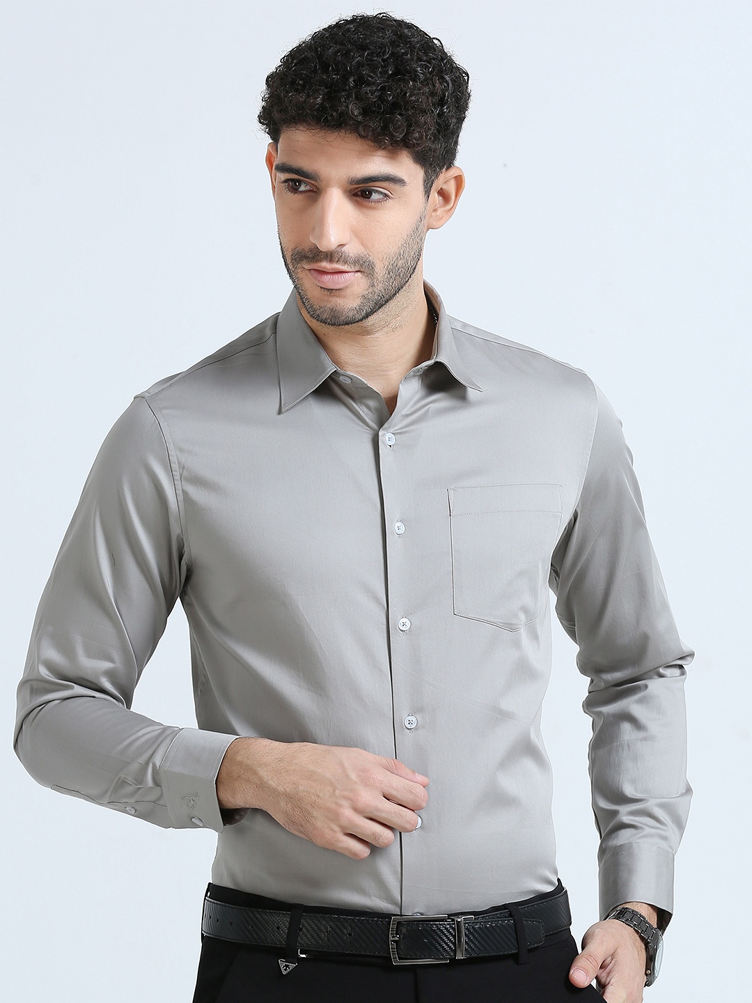 

THE FORMAL CLUB Spread Collar Opaque Giza Cotton Formal Shirt, Grey