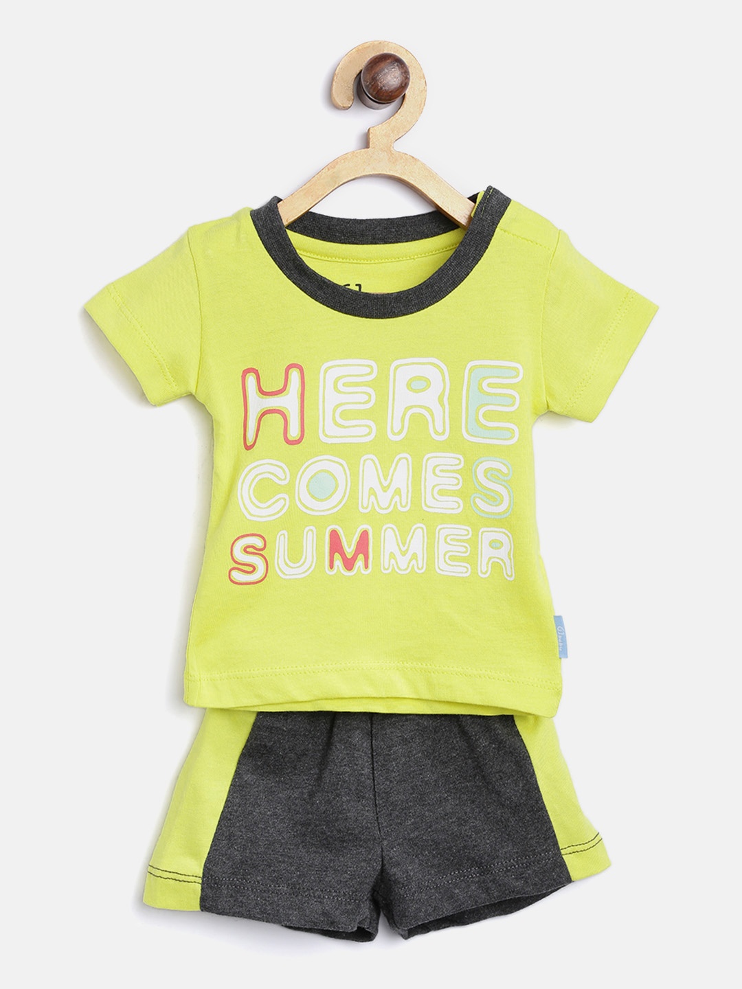 

Gini and Jony Boys Lime Green & Charcoal Grey Printed T-shirt with Shorts