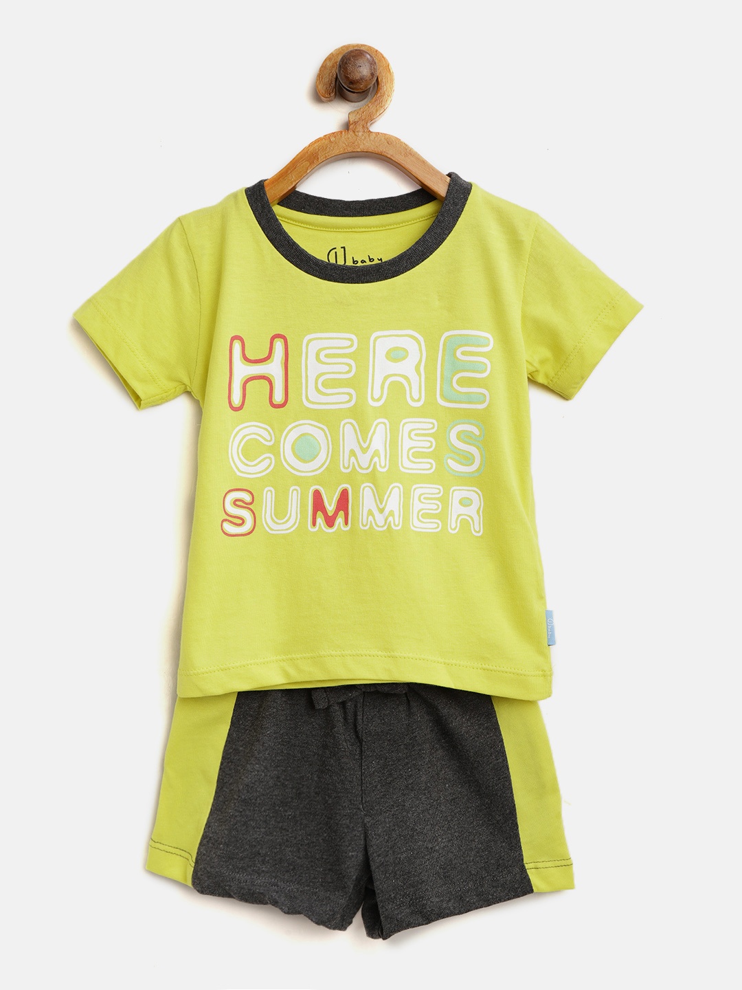 

Gini and Jony Boys Lime Green & Charcoal Grey Printed T-shirt with Shorts