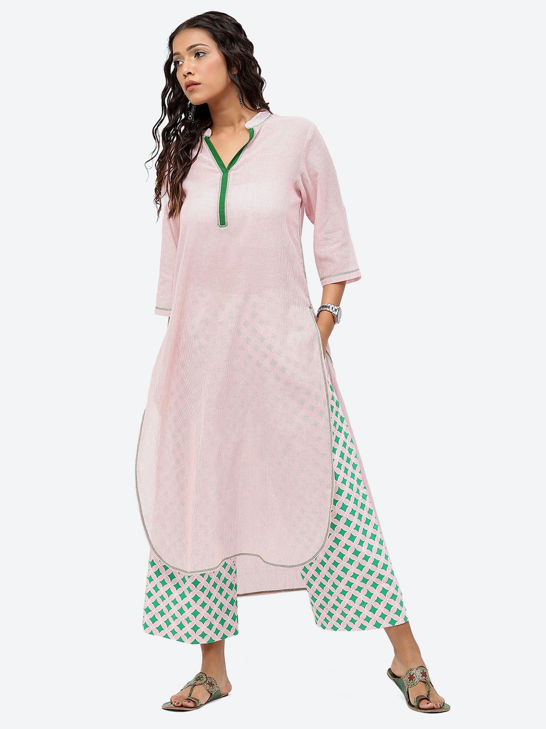 

Baawri Mandarin Collar Pure Cotton Straight Kurta, Pink