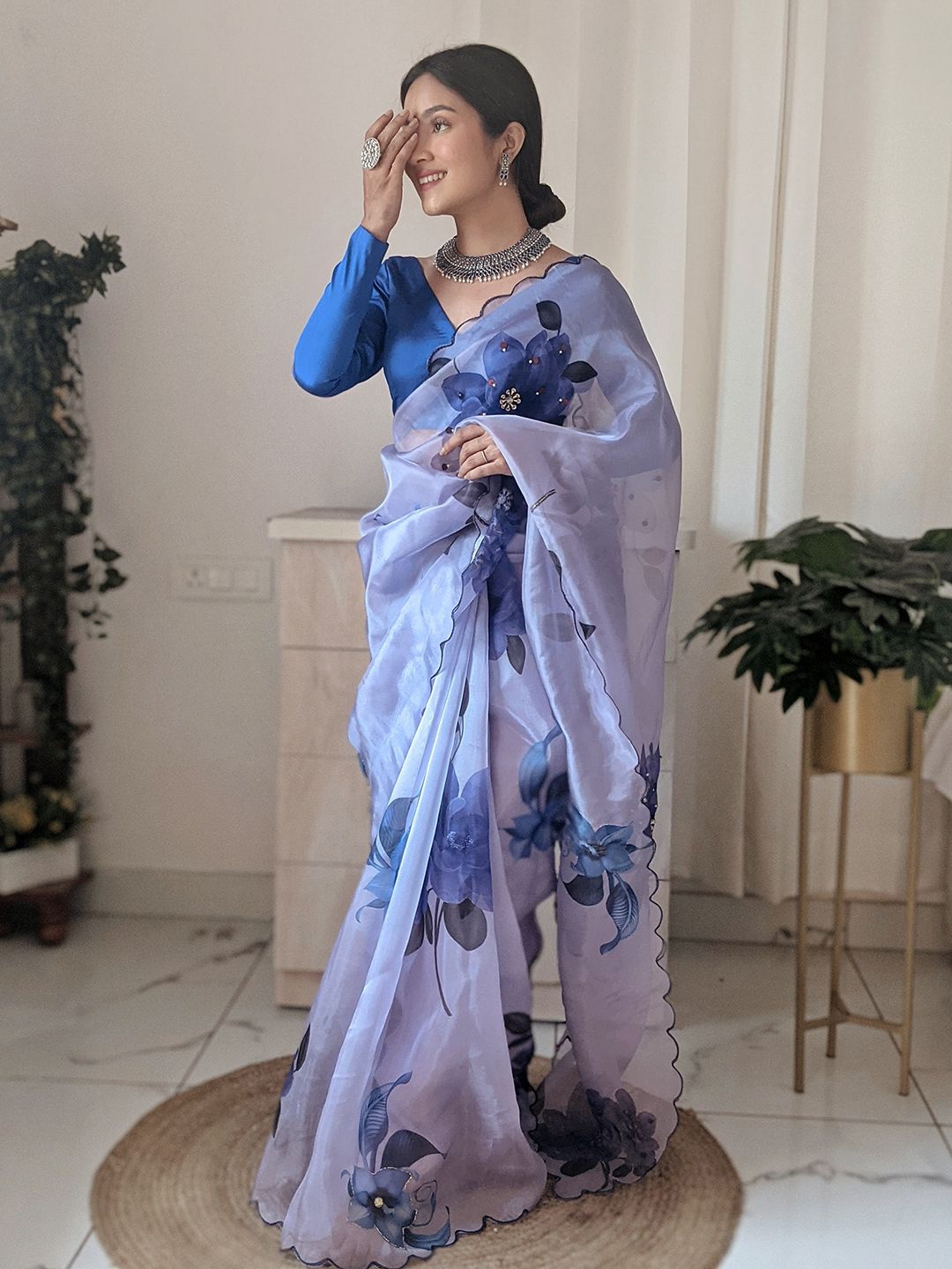 

SAREESBYCHIRAG Floral Embroidered Organza Saree, Purple
