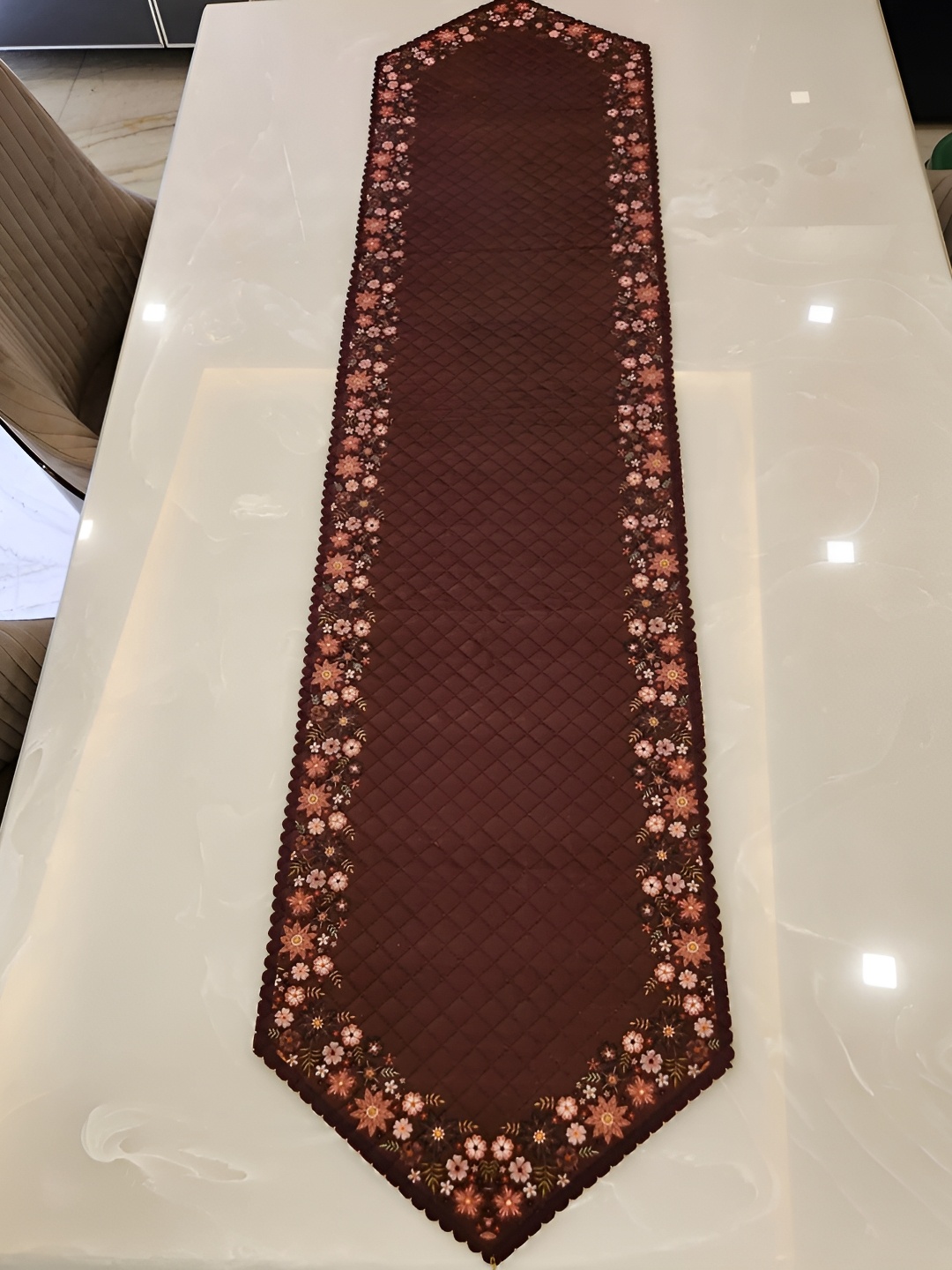TANLOOMS Brown & Green Velvet Floral Printed Velvet Rectangle Table Runner